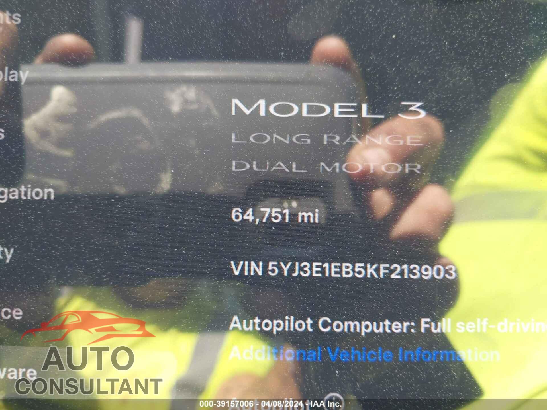 TESLA MODEL 3 2019 - 5YJ3E1EB5KF213903