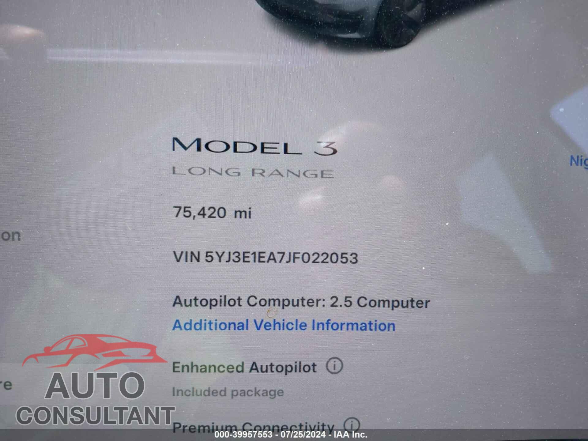 TESLA MODEL 3 2018 - 5YJ3E1EA7JF022053