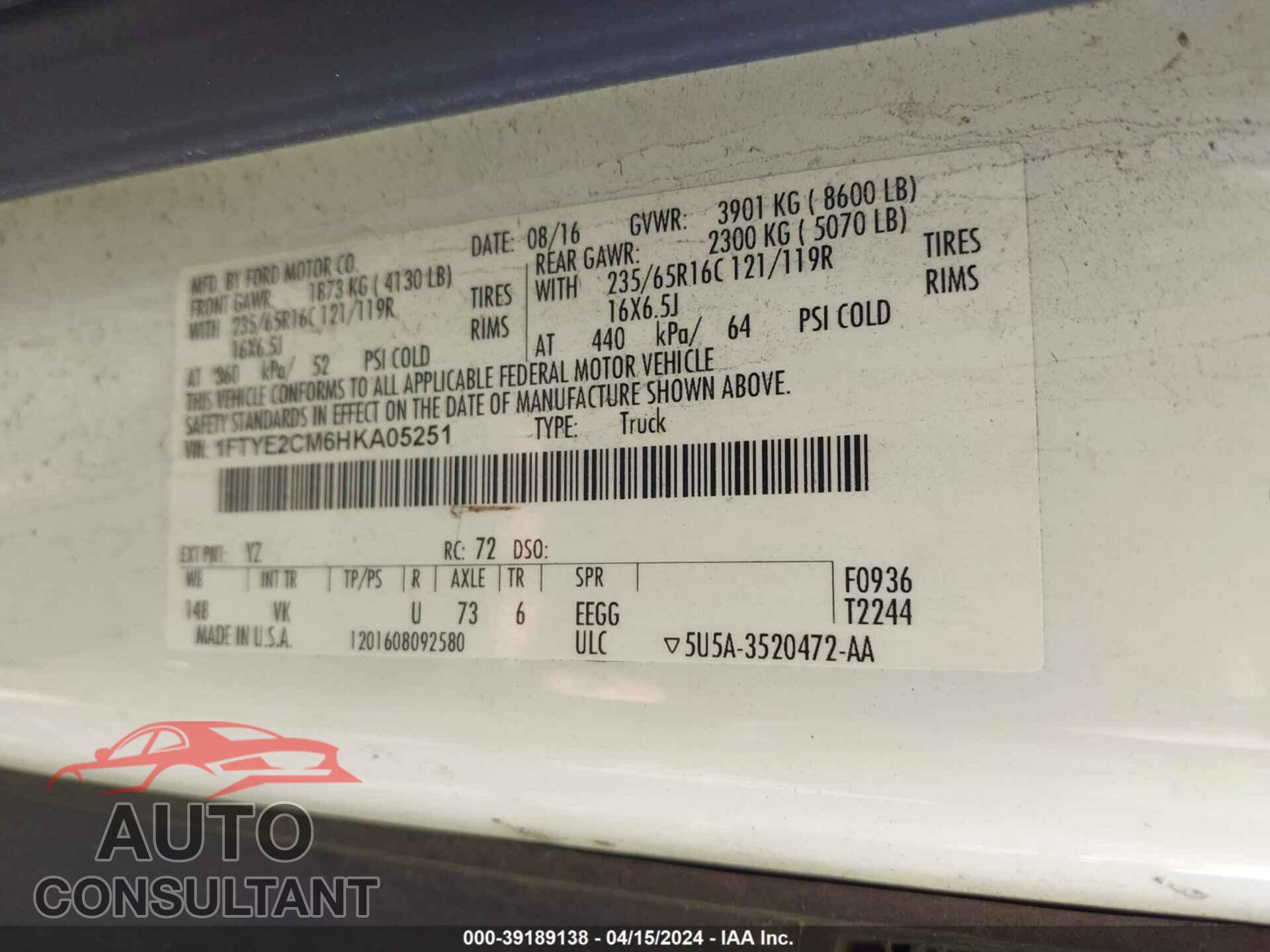 FORD TRANSIT-150 2017 - 1FTYE2CM6HKA05251