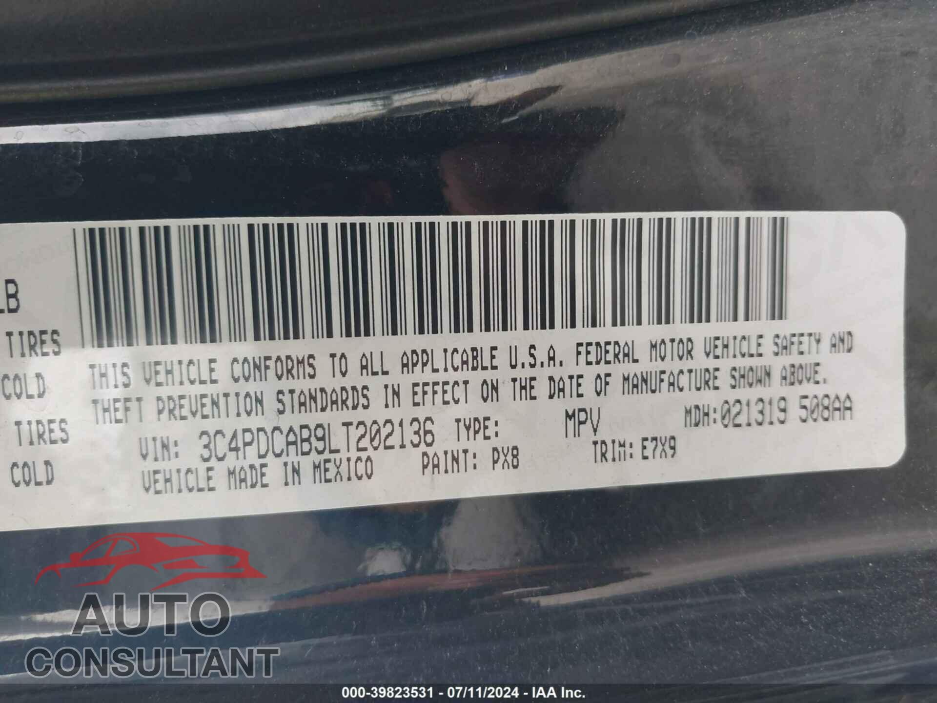 DODGE JOURNEY 2020 - 3C4PDCAB9LT202136