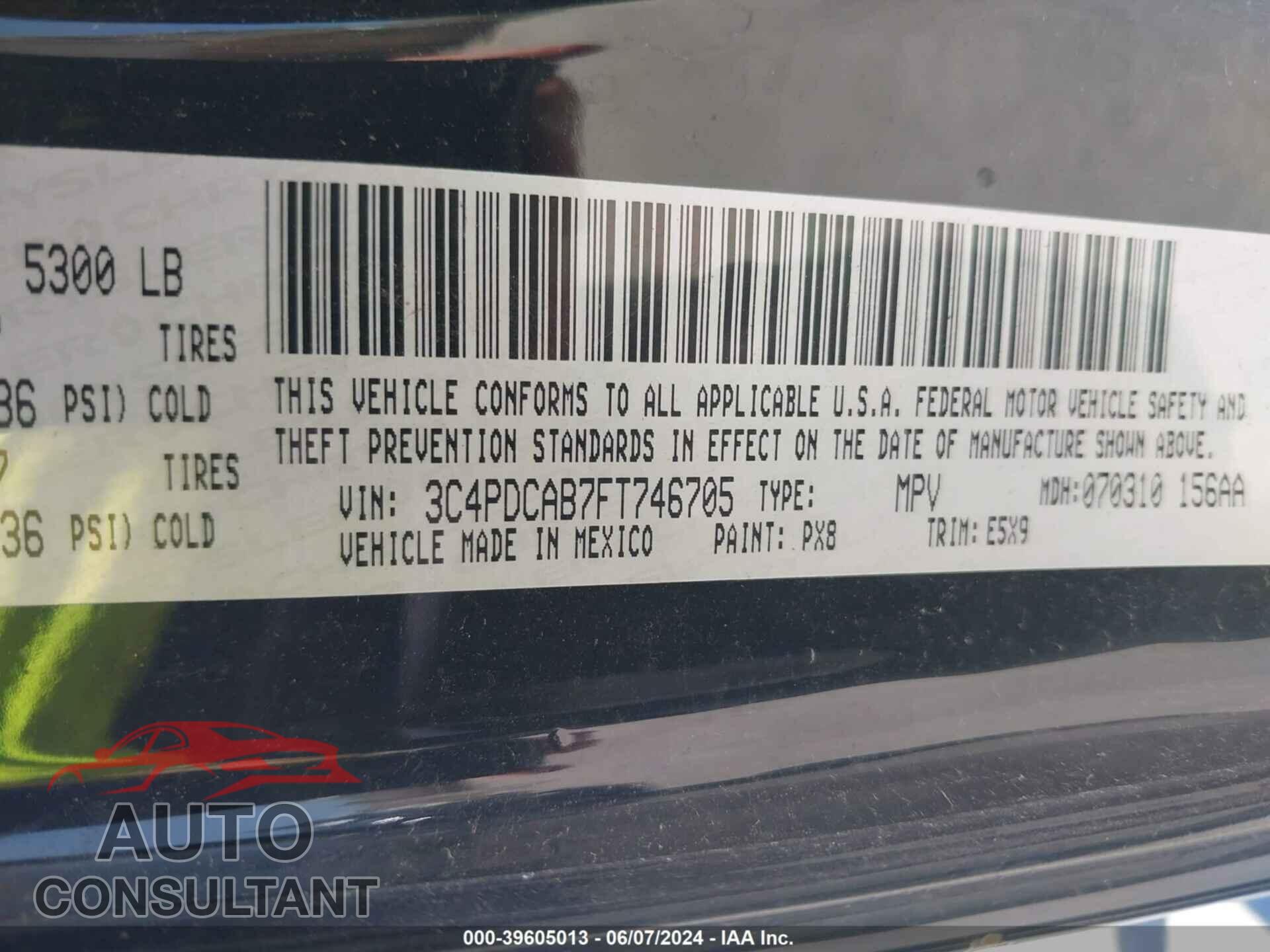DODGE JOURNEY 2015 - 3C4PDCAB7FT746705