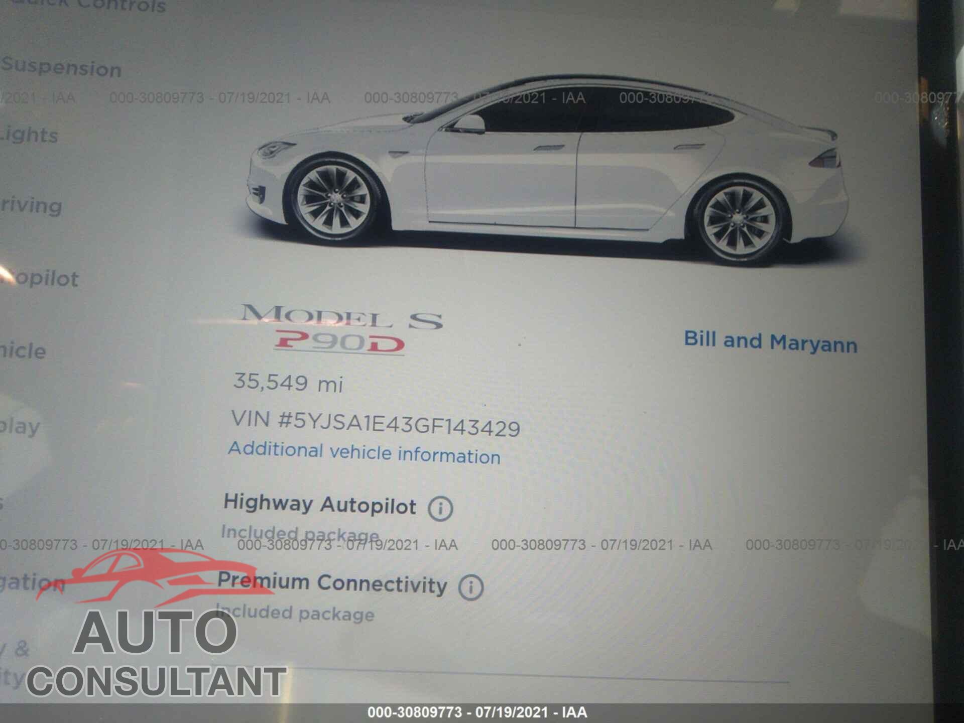 TESLA MODEL S 2016 - 5YJSA1E43GF143429