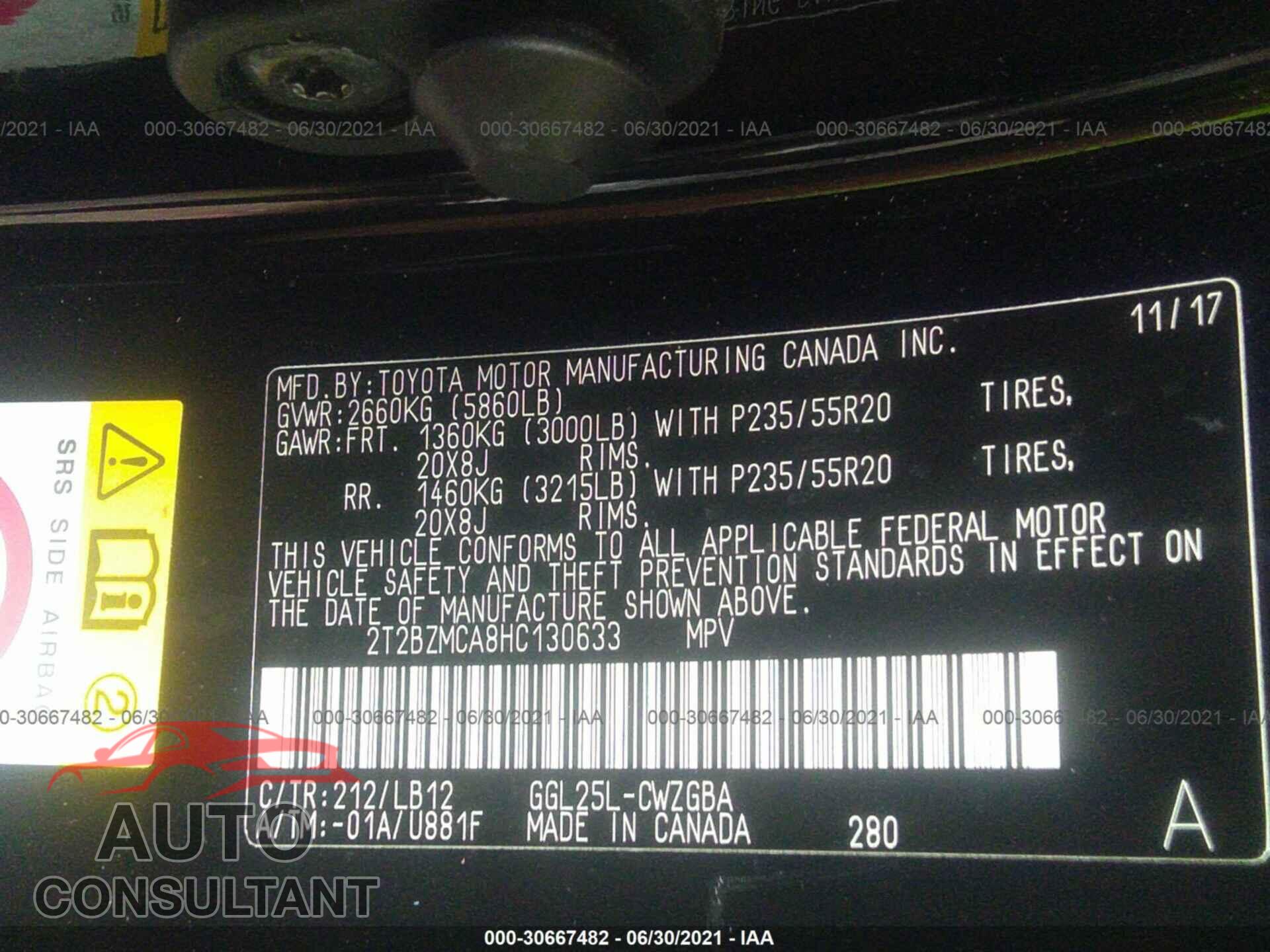 LEXUS RX 2017 - 2T2BZMCA8HC130633