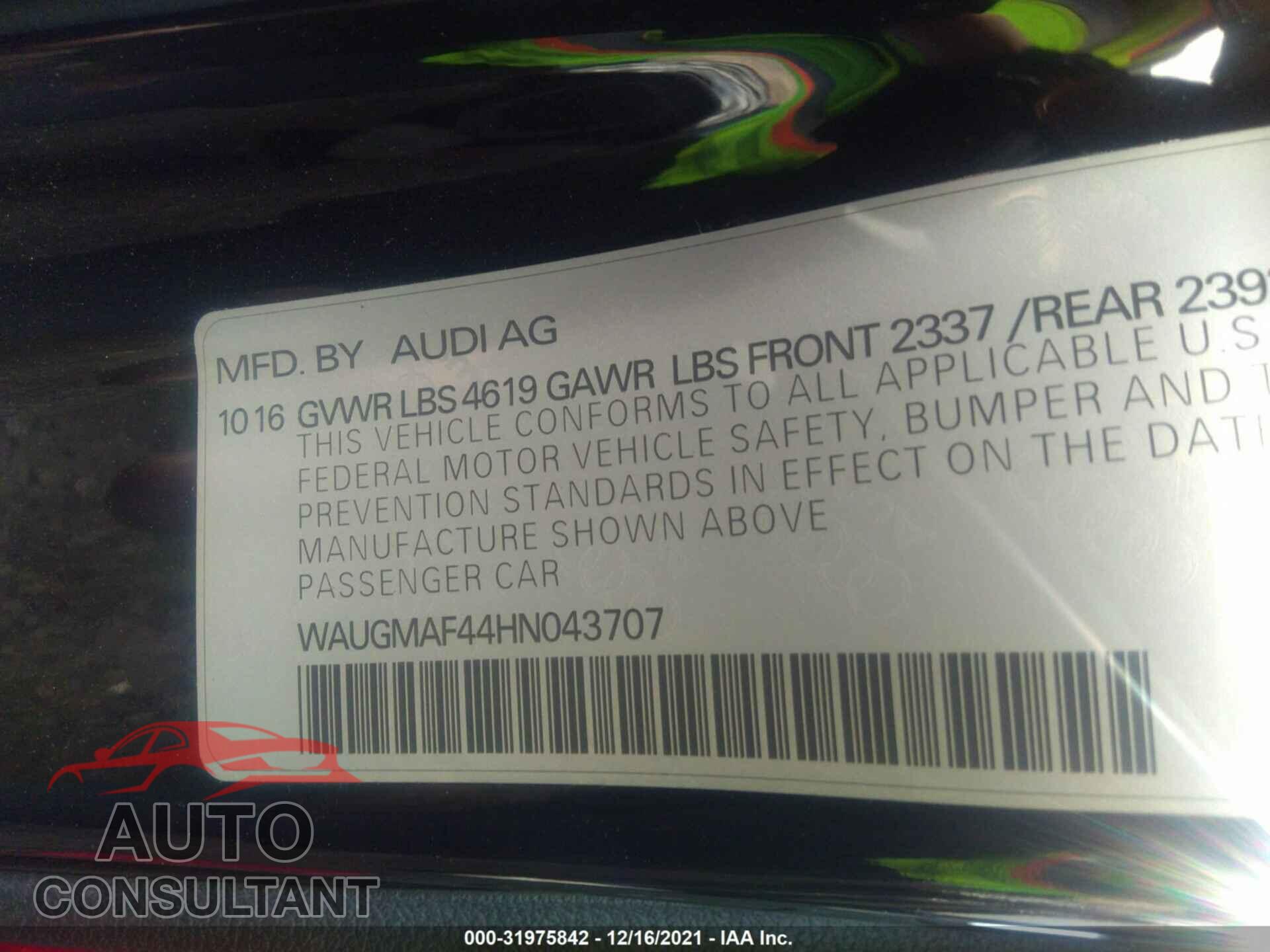 AUDI A4 2017 - WAUGMAF44HN043707