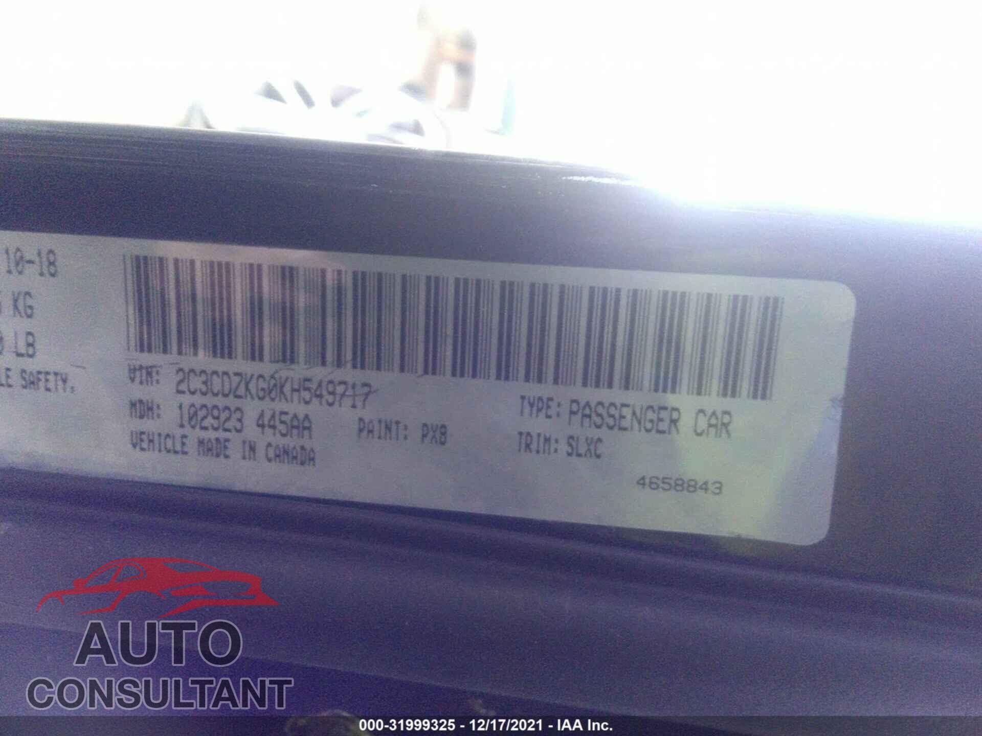 DODGE CHALLENGER 2019 - 2C3CDZKG0KH549717
