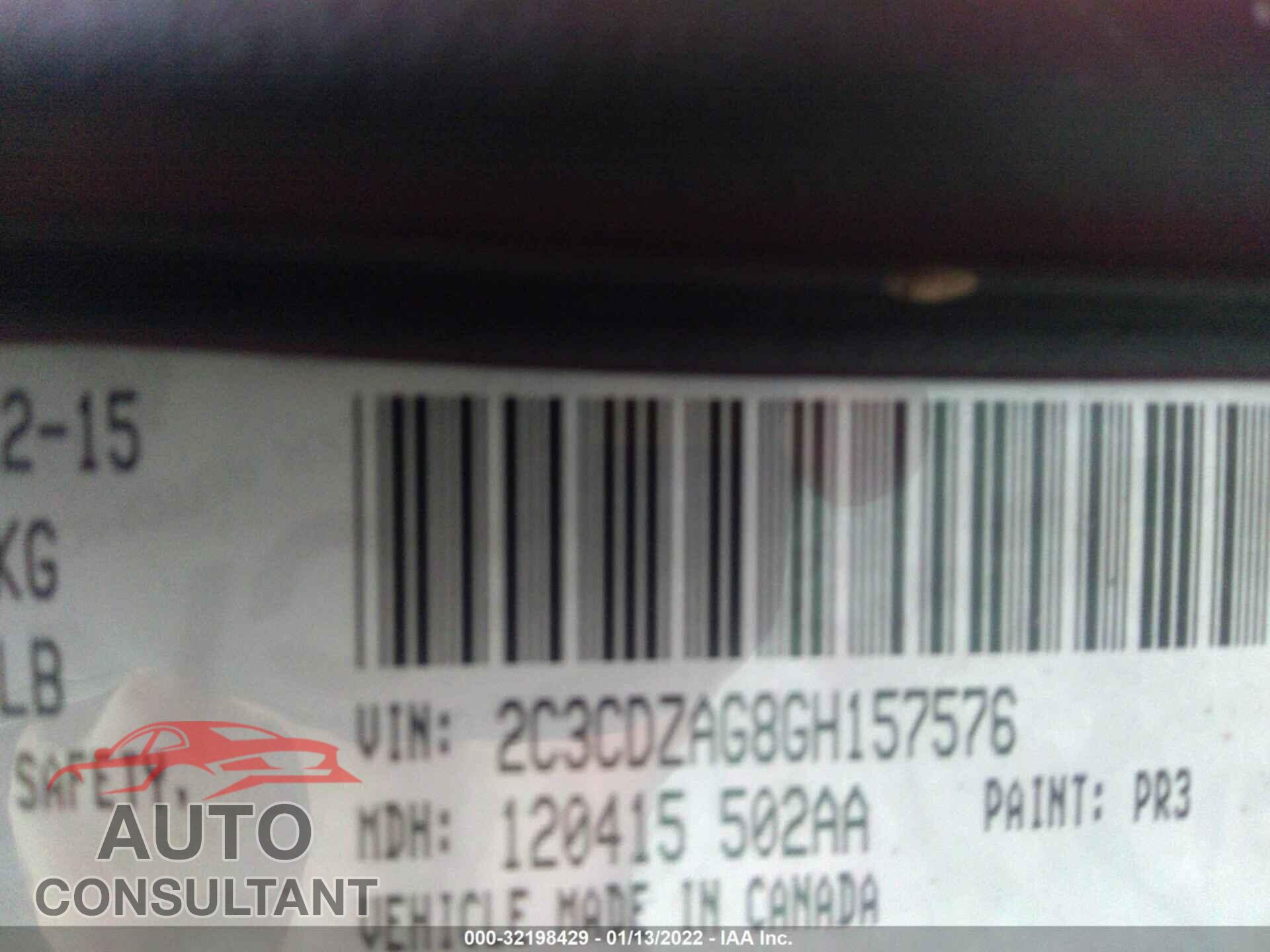 DODGE CHALLENGER 2016 - 2C3CDZAG8GH157576