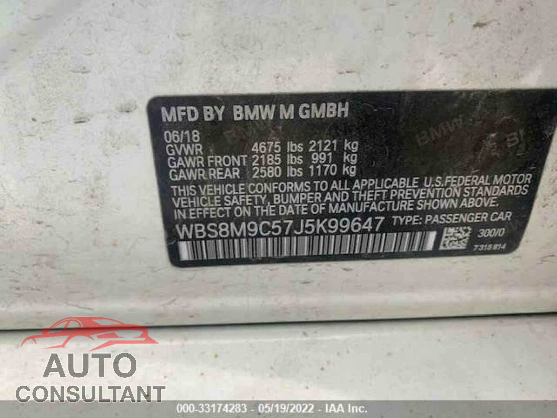 BMW M3 2018 - WBS8M9C57J5K99647