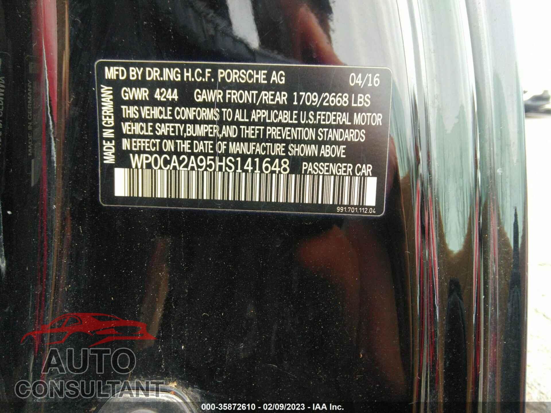 PORSCHE 911 2017 - WP0CA2A95HS141648