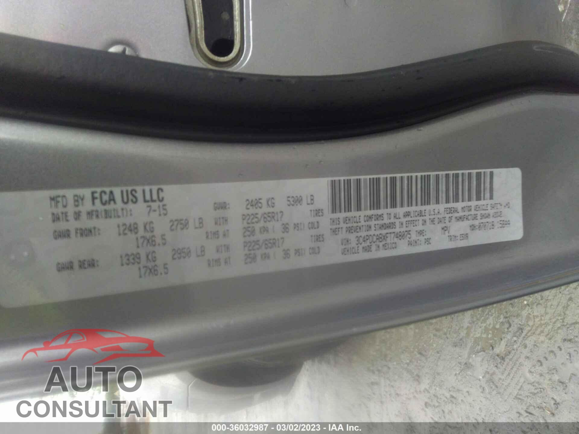 DODGE JOURNEY 2015 - 3C4PDCABXFT748075