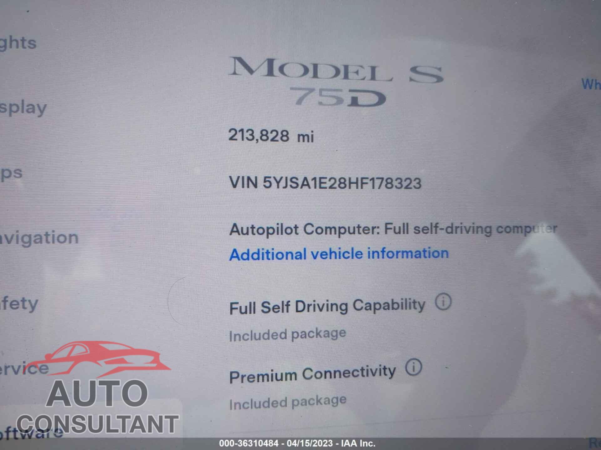 TESLA MODEL S 2017 - 5YJSA1E28HF178323