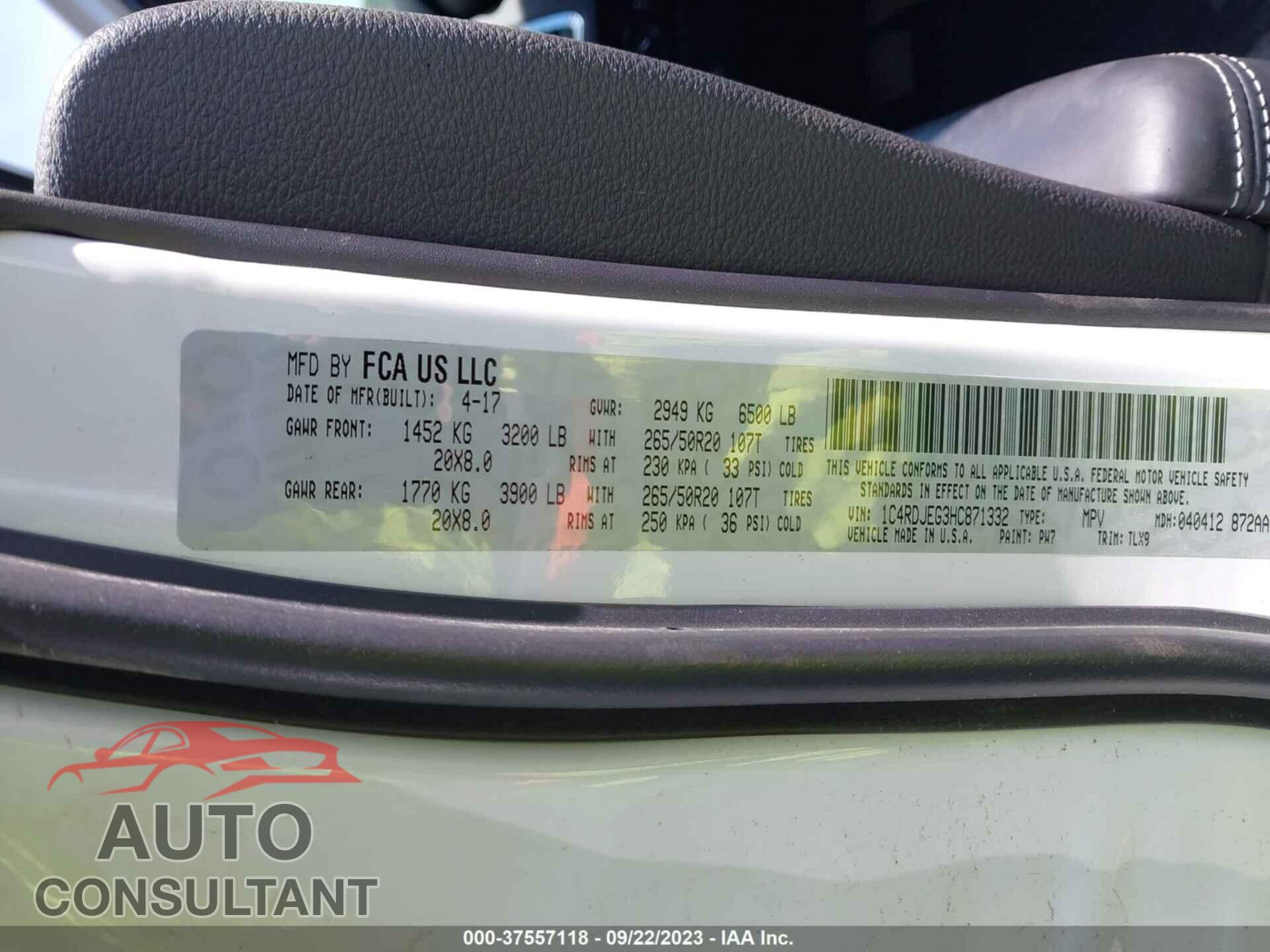 DODGE DURANGO 2017 - 1C4RDJEG3HC871332