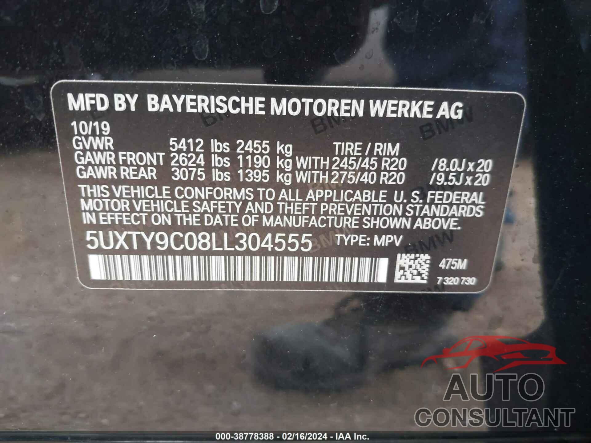 BMW X3 2020 - 5UXTY9C08LL304555