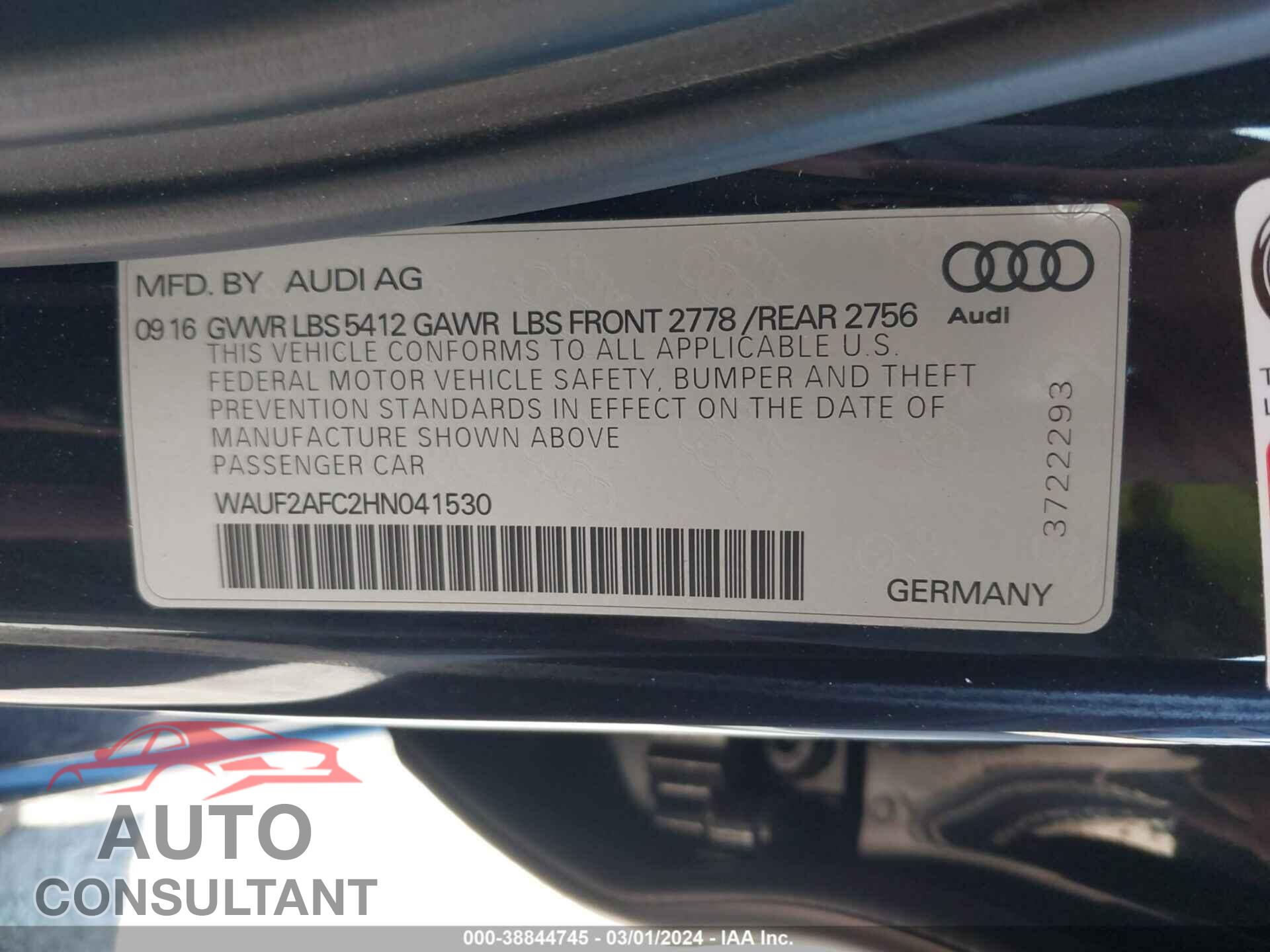 AUDI A6 2017 - WAUF2AFC2HN041530