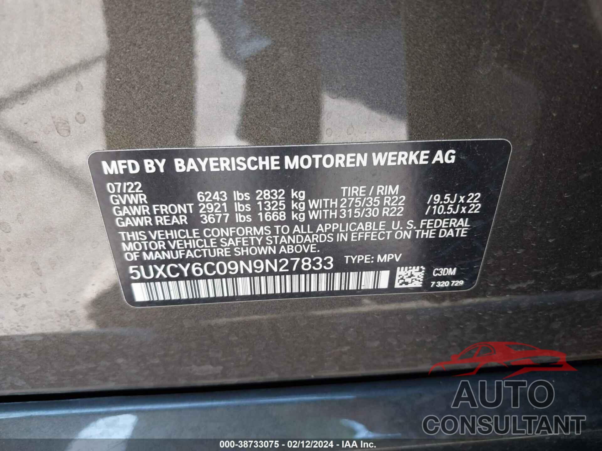 BMW X6 2022 - 5UXCY6C09N9N27833