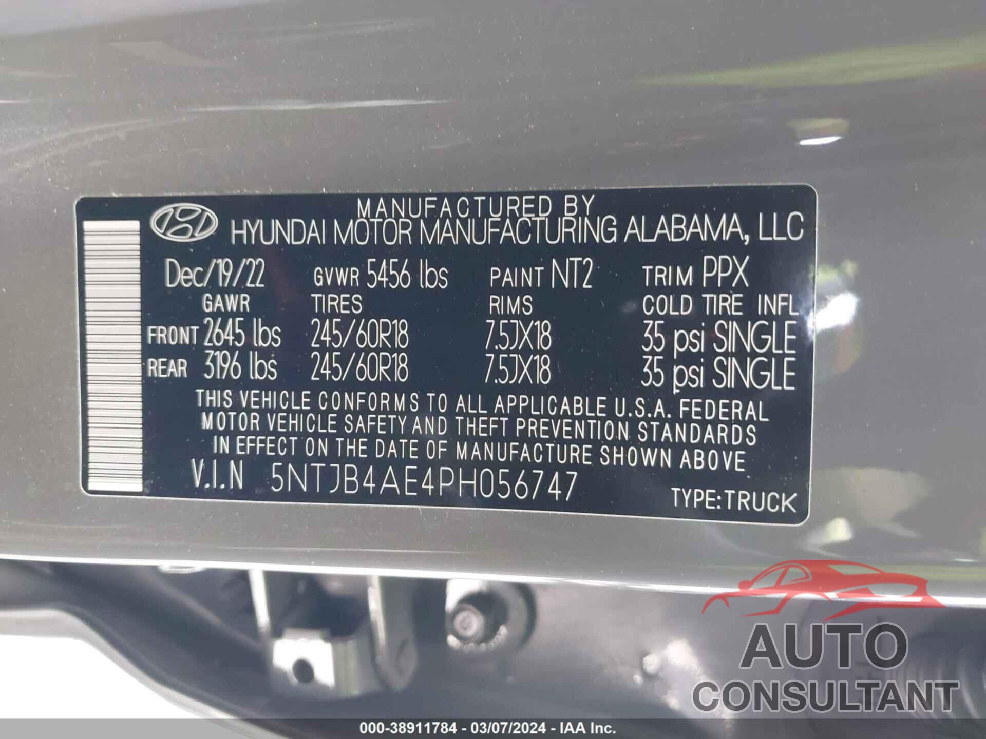 HYUNDAI SANTA CRUZ 2023 - 5NTJB4AE4PH056747