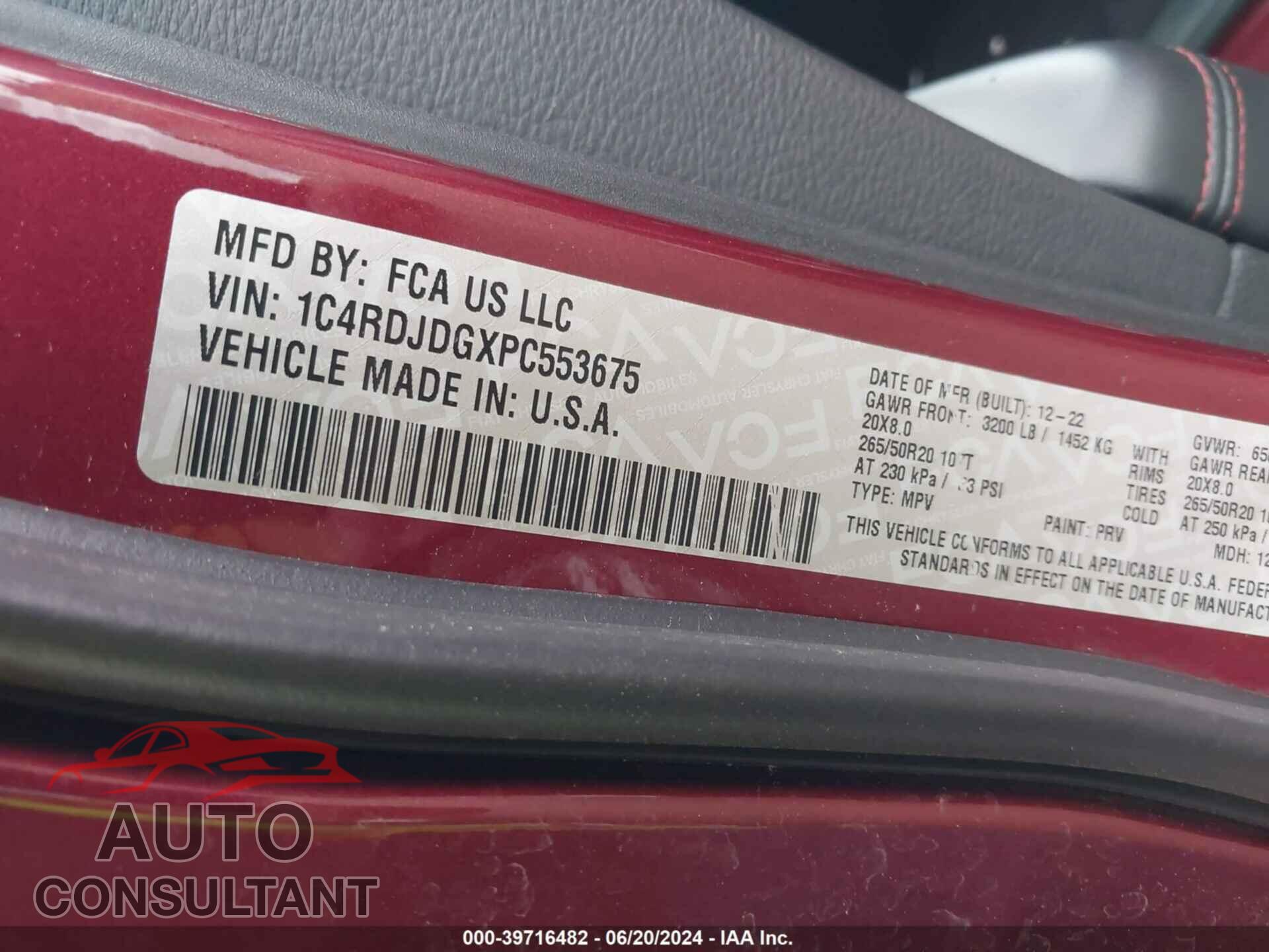DODGE DURANGO 2023 - 1C4RDJDGXPC553675