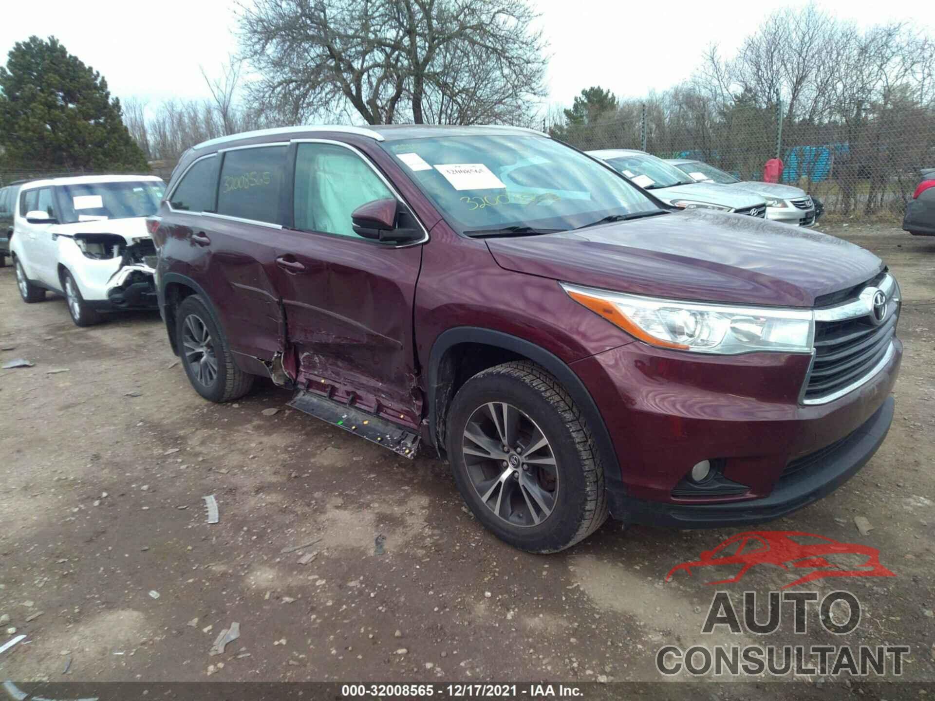 TOYOTA HIGHLANDER 2016 - 5TDJKRFH3GS340931