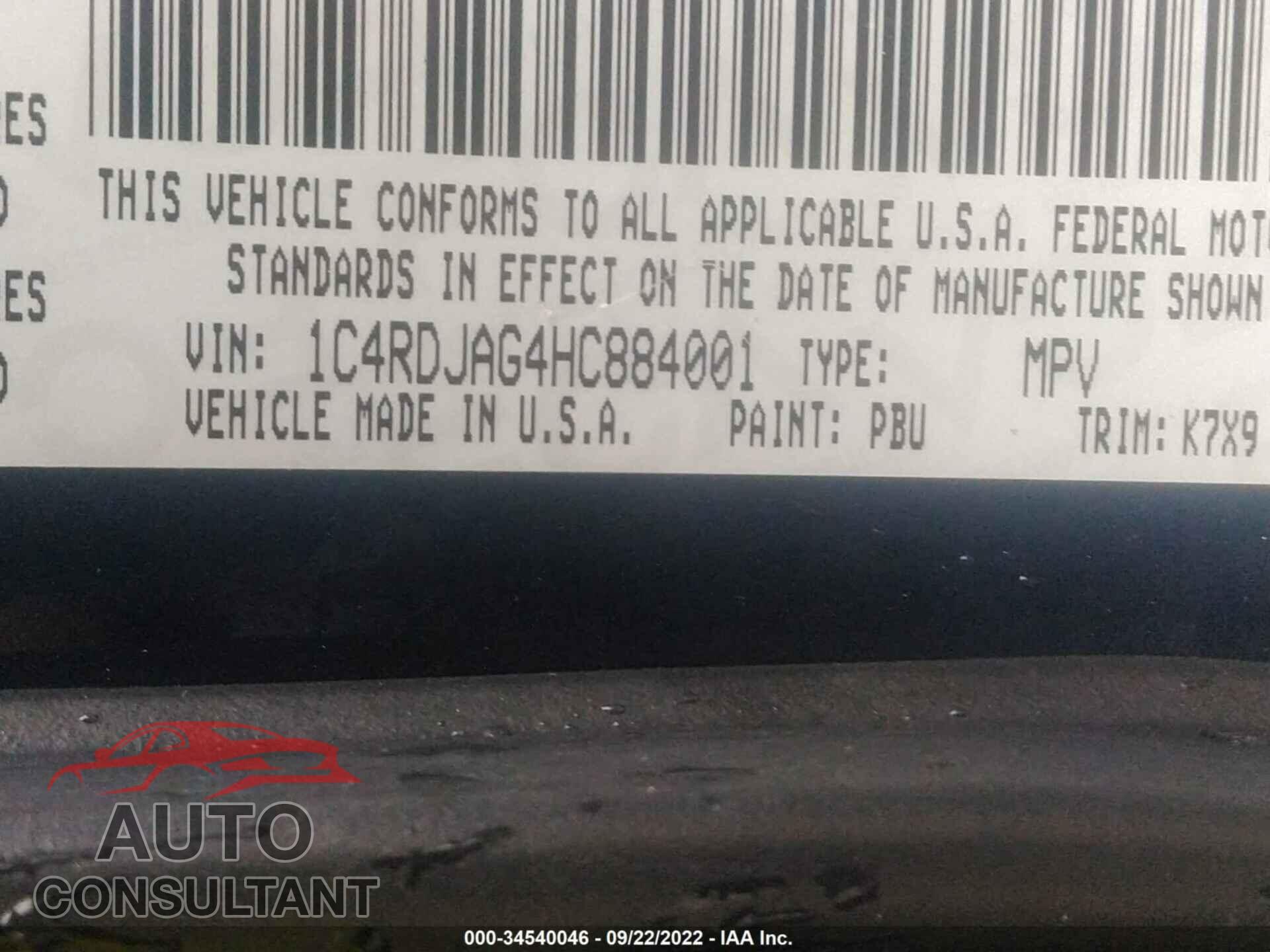 DODGE DURANGO 2017 - 1C4RDJAG4HC884001