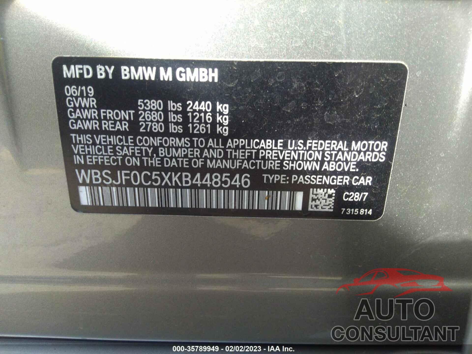 BMW M5 2019 - WBSJF0C5XKB448546