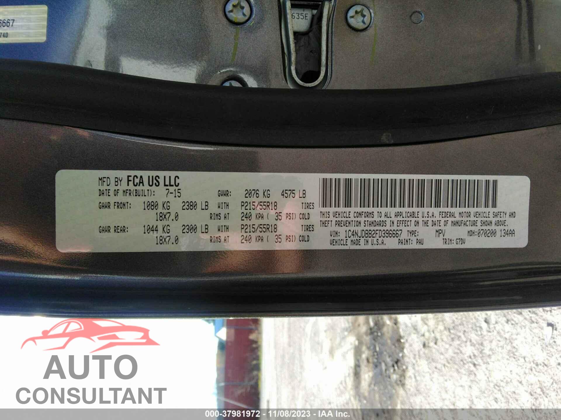 JEEP COMPASS 2015 - 1C4NJDBB2FD396667