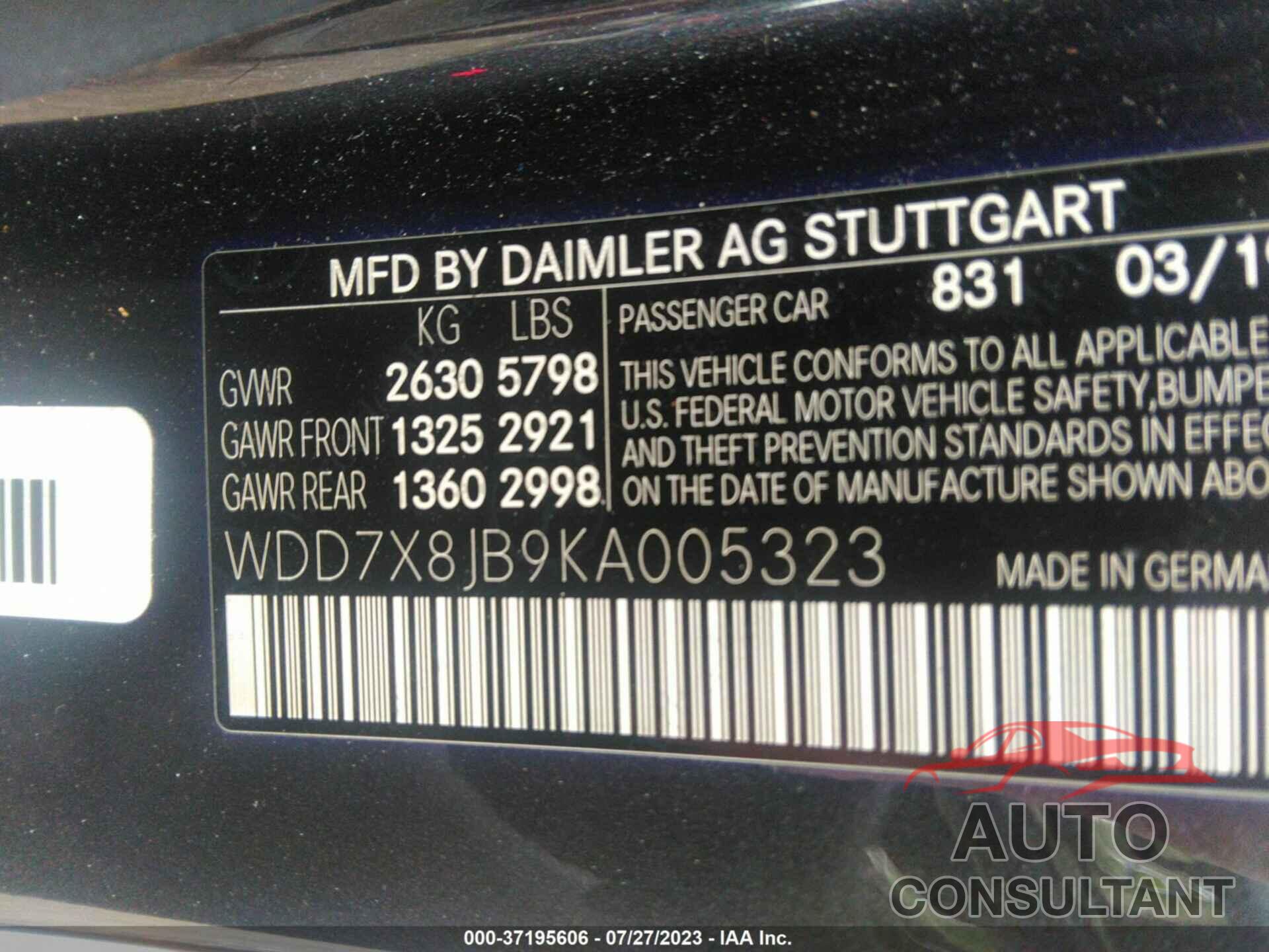 MERCEDES-BENZ AMG GT 2019 - WDD7X8JB9KA005323