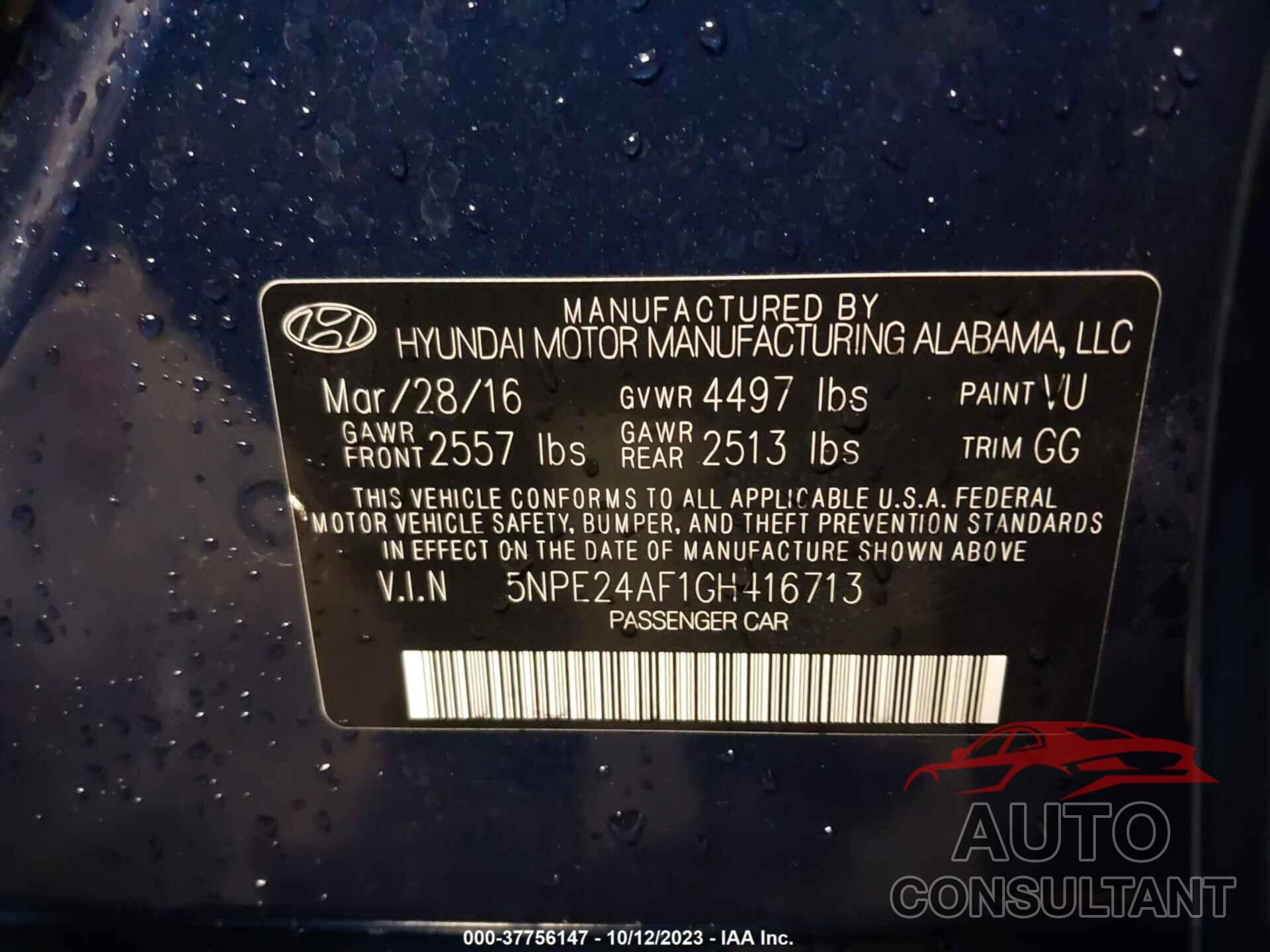 HYUNDAI SONATA 2016 - 5NPE24AF1GH416713