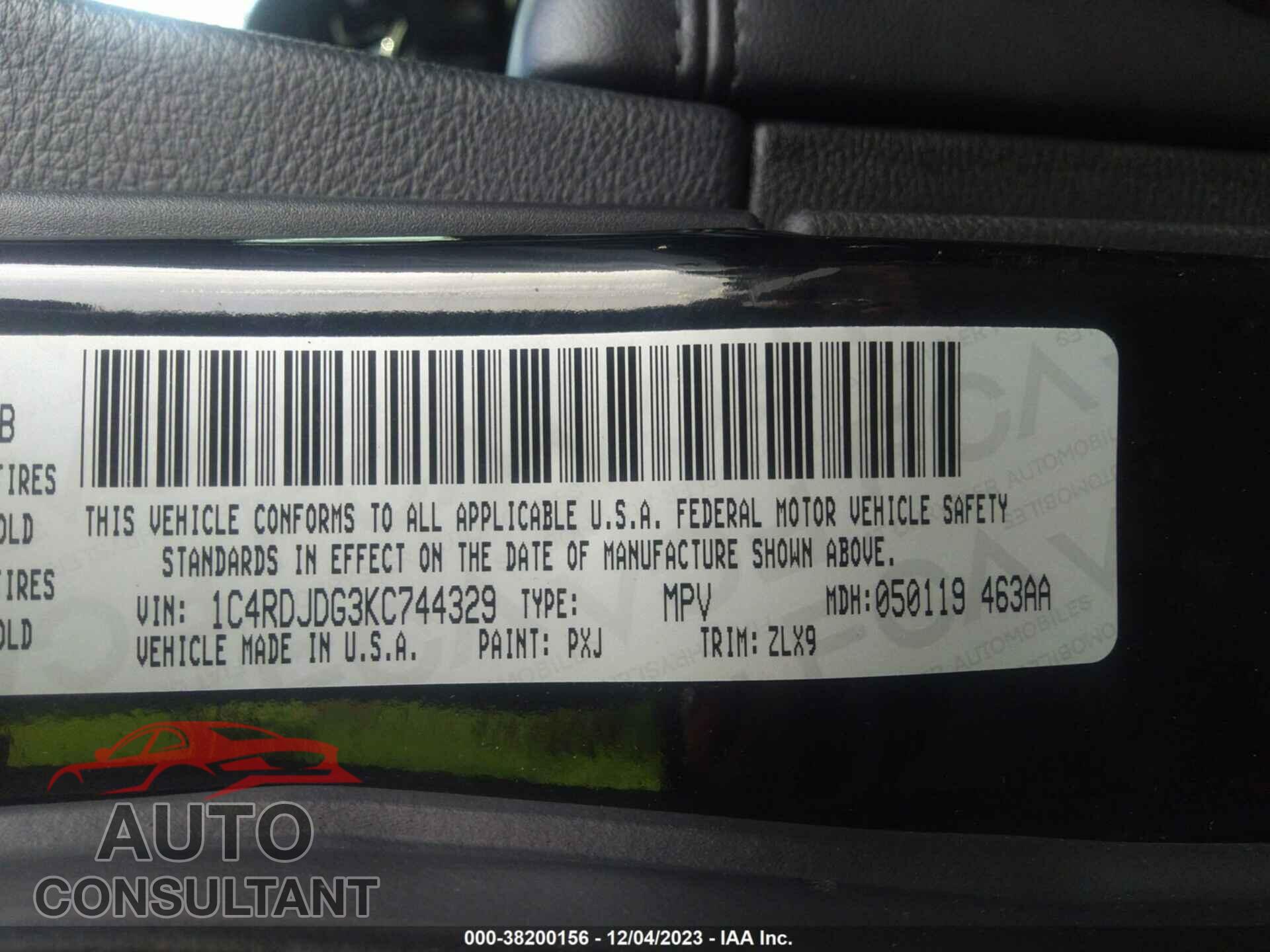 DODGE DURANGO 2019 - 1C4RDJDG3KC744329