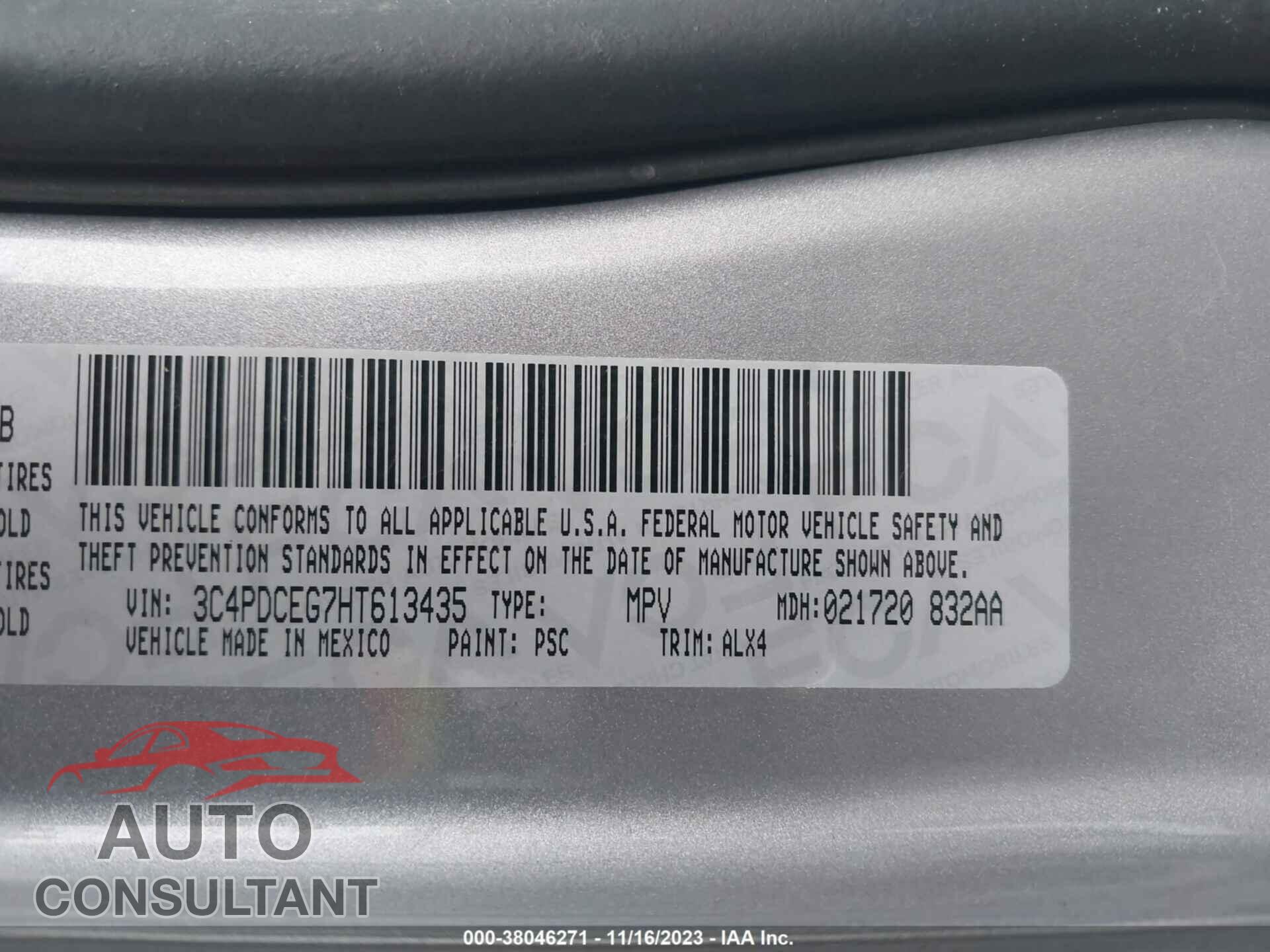 DODGE JOURNEY 2017 - 3C4PDCEG7HT613435