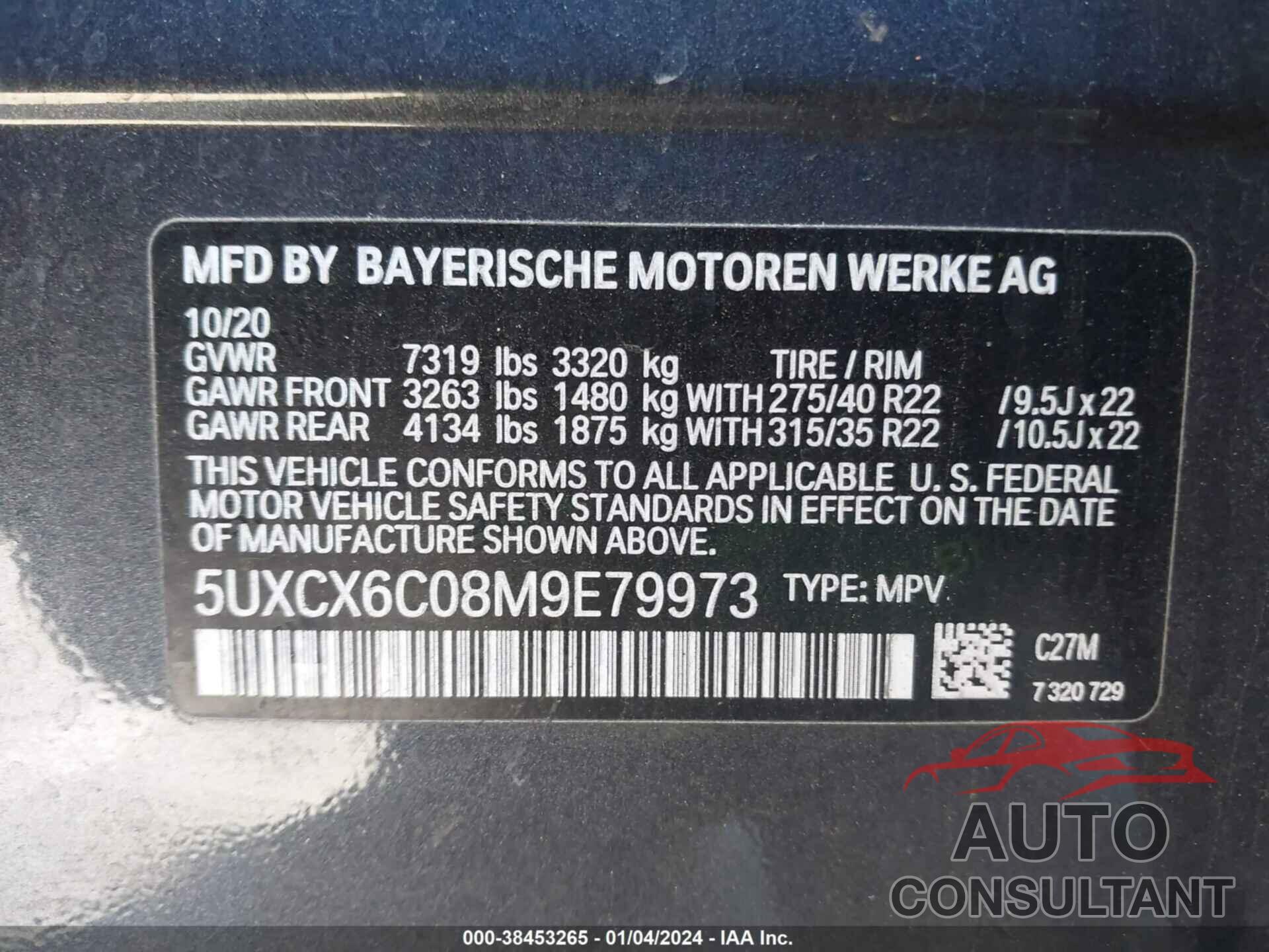 BMW X7 2021 - 5UXCX6C08M9E79973