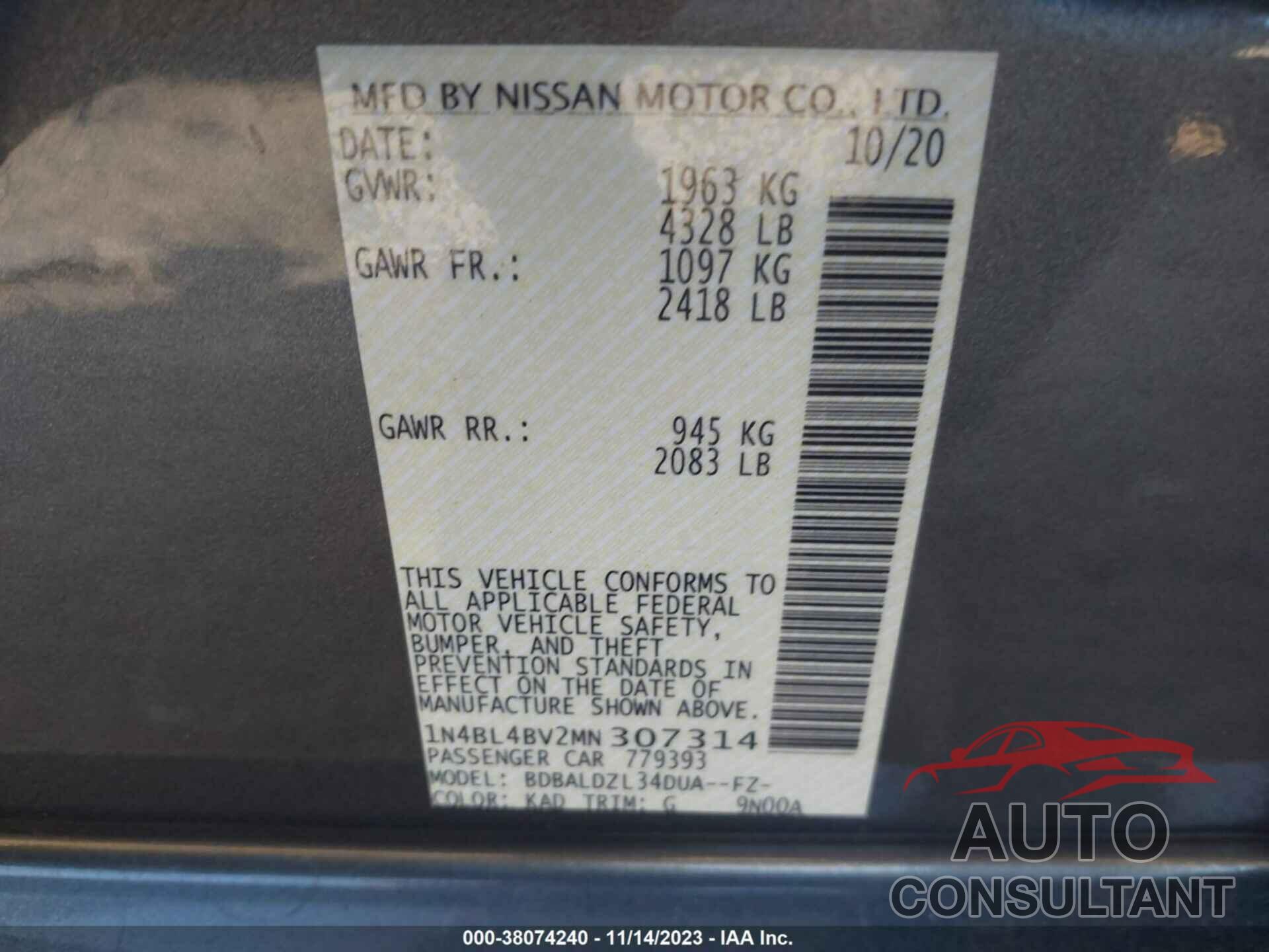 NISSAN ALTIMA 2021 - 1N4BL4BV2MN307314