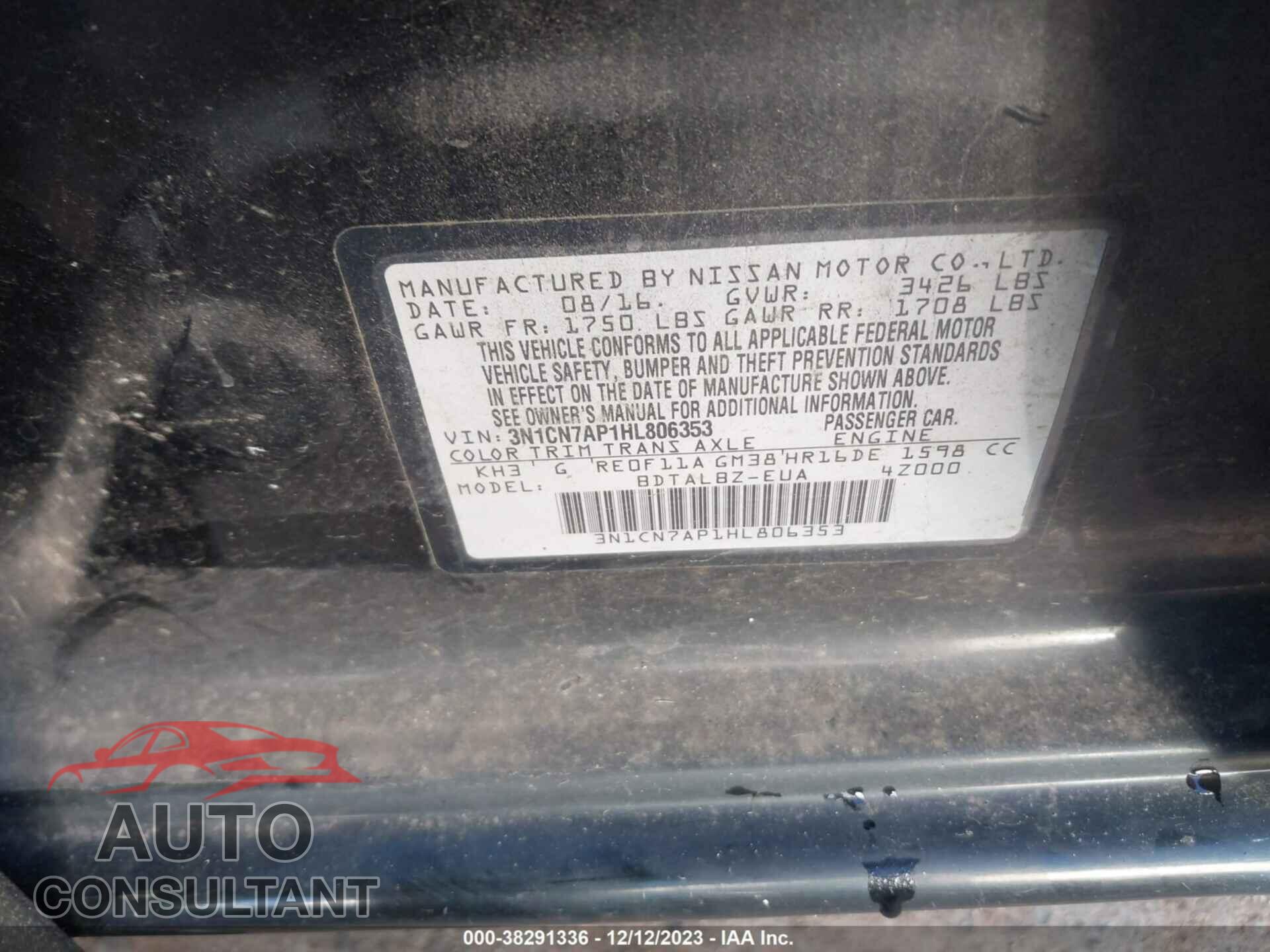 NISSAN VERSA 2017 - 3N1CN7AP1HL806353