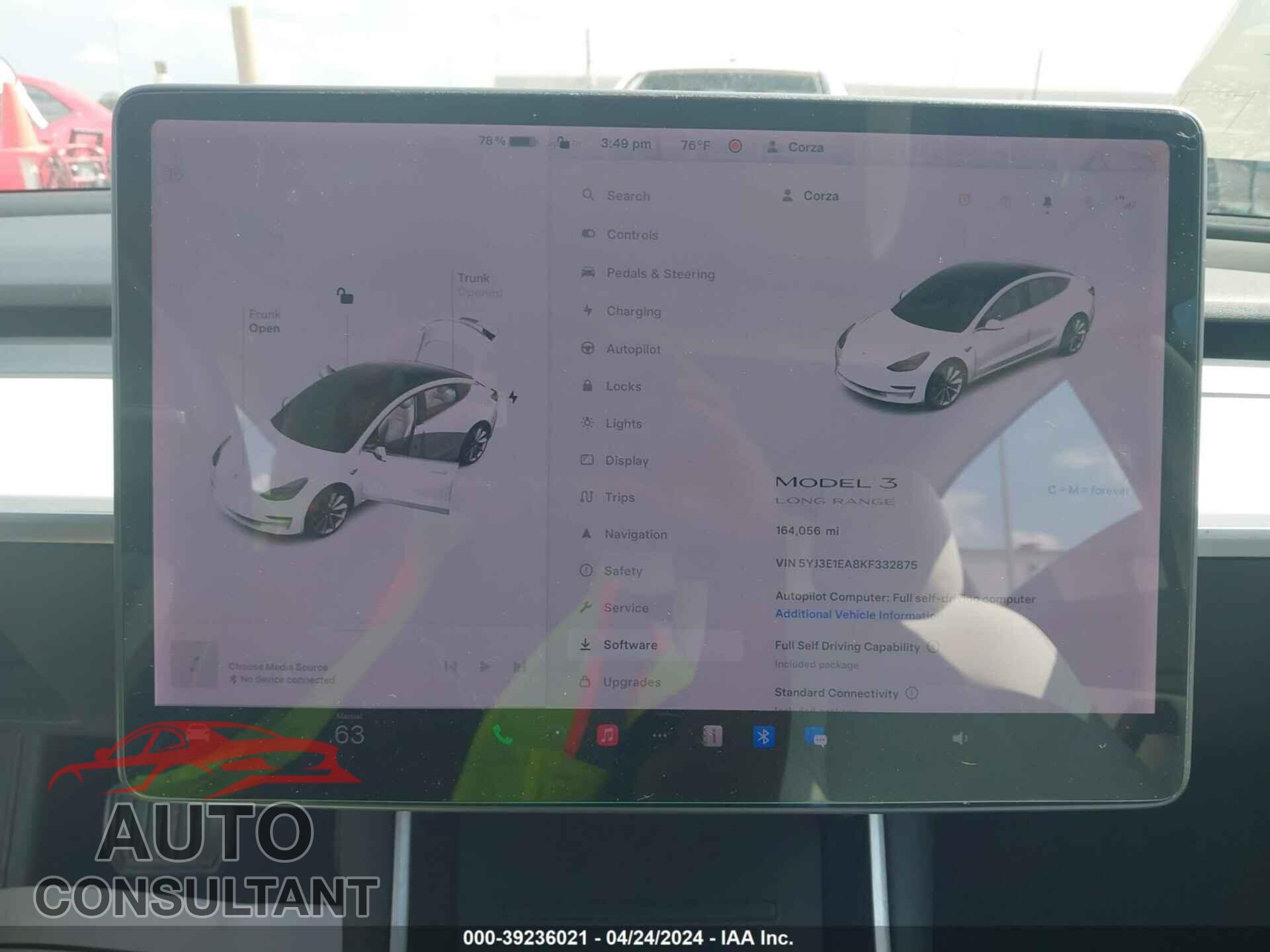 TESLA MODEL 3 2019 - 5YJ3E1EA8KF332875