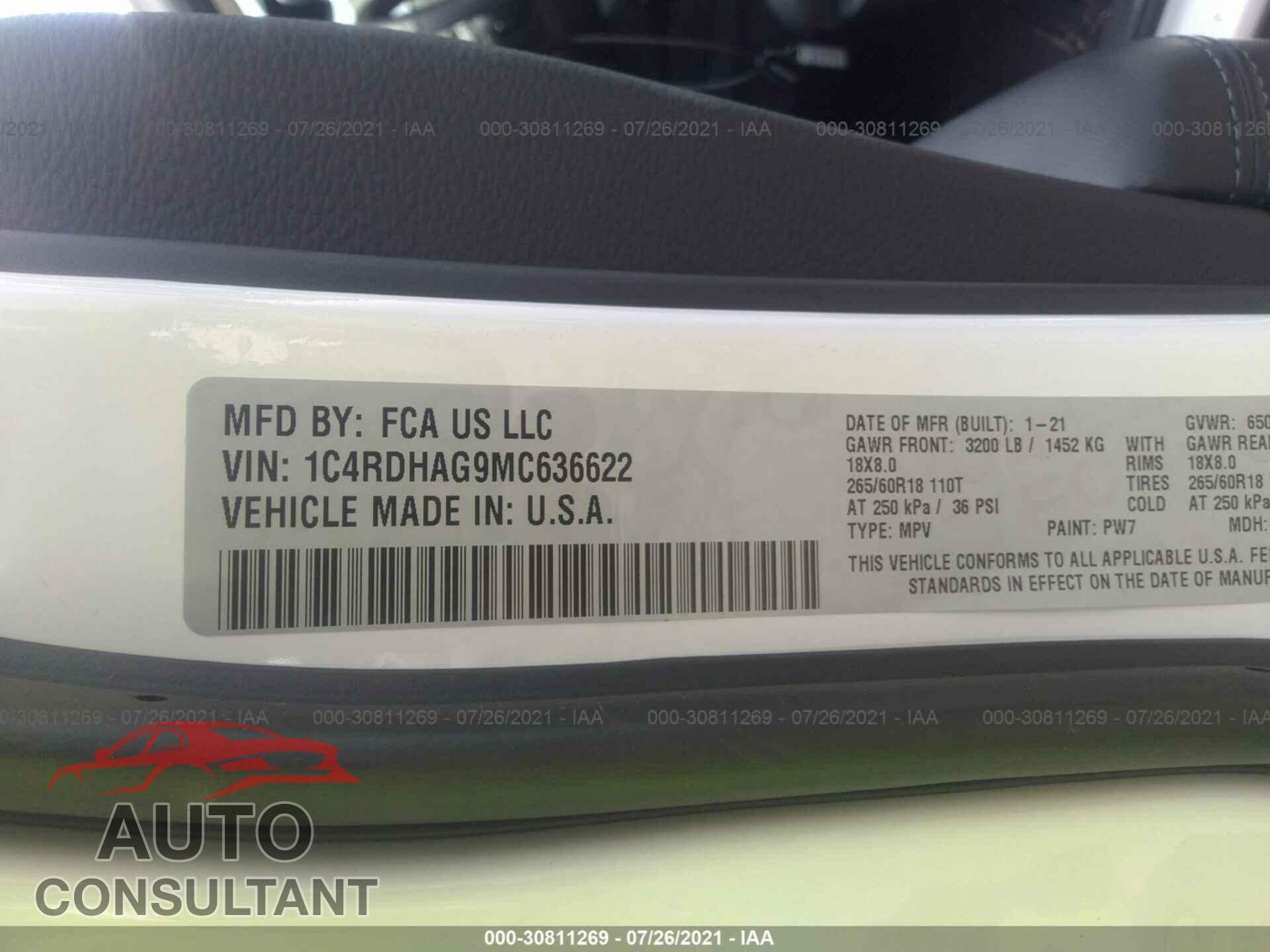 DODGE DURANGO 2021 - 1C4RDHAG9MC636622