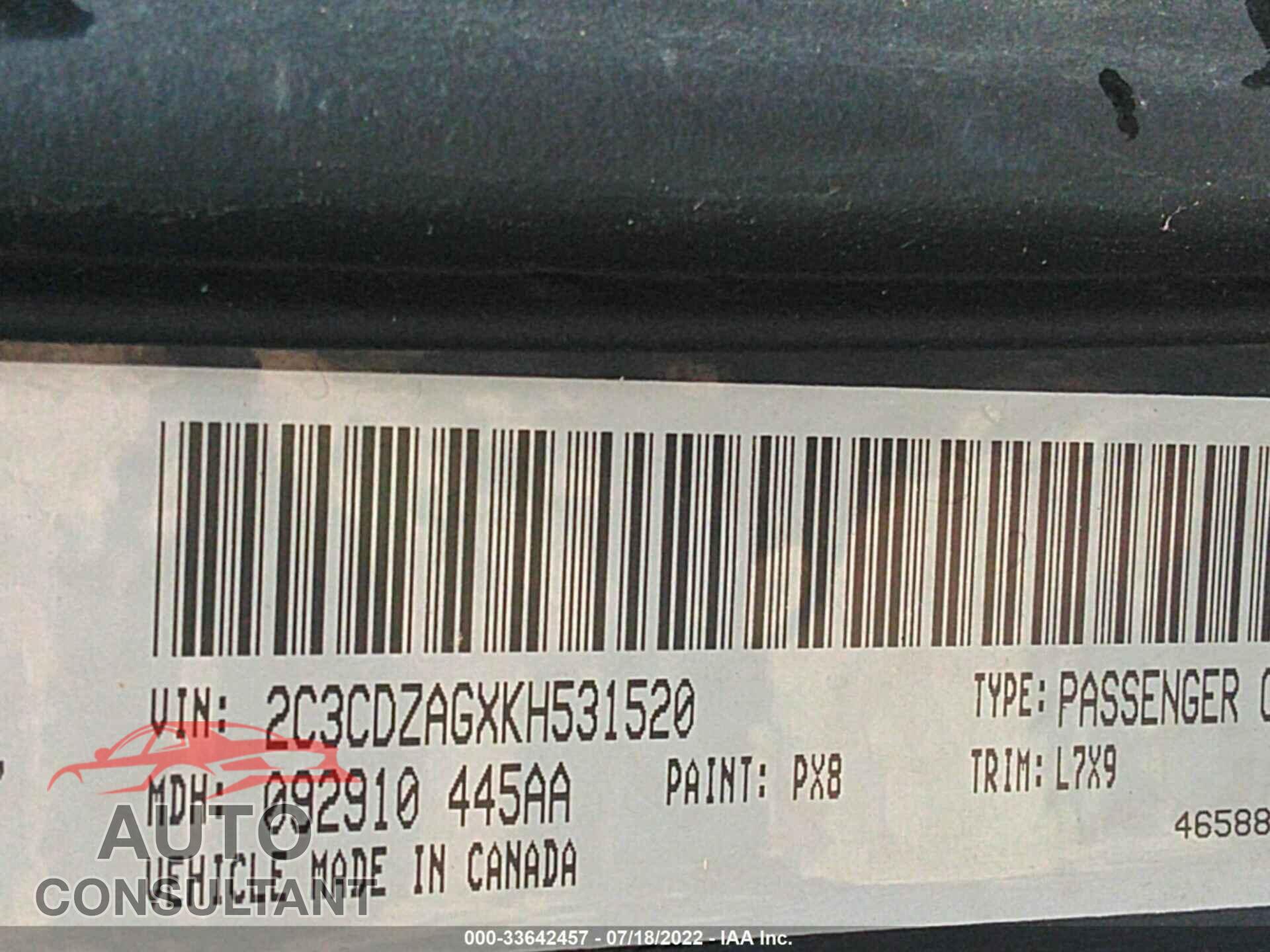 DODGE CHALLENGER 2019 - 2C3CDZAGXKH531520