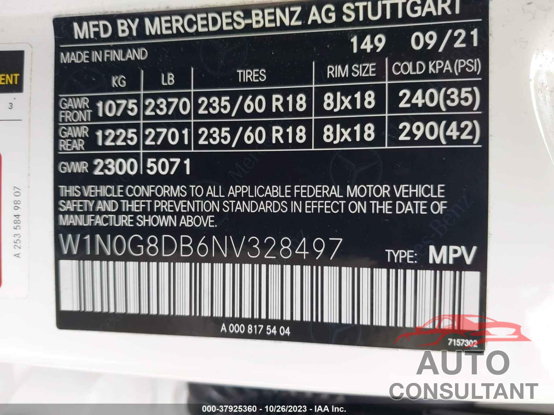 MERCEDES-BENZ GLC 2022 - W1N0G8DB6NV328497