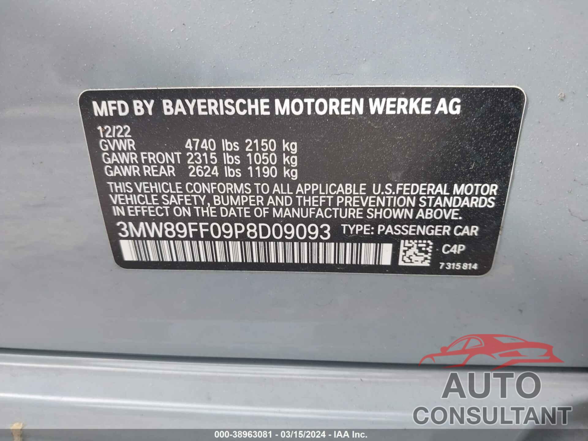 BMW 330I 2023 - 3MW89FF09P8D09093