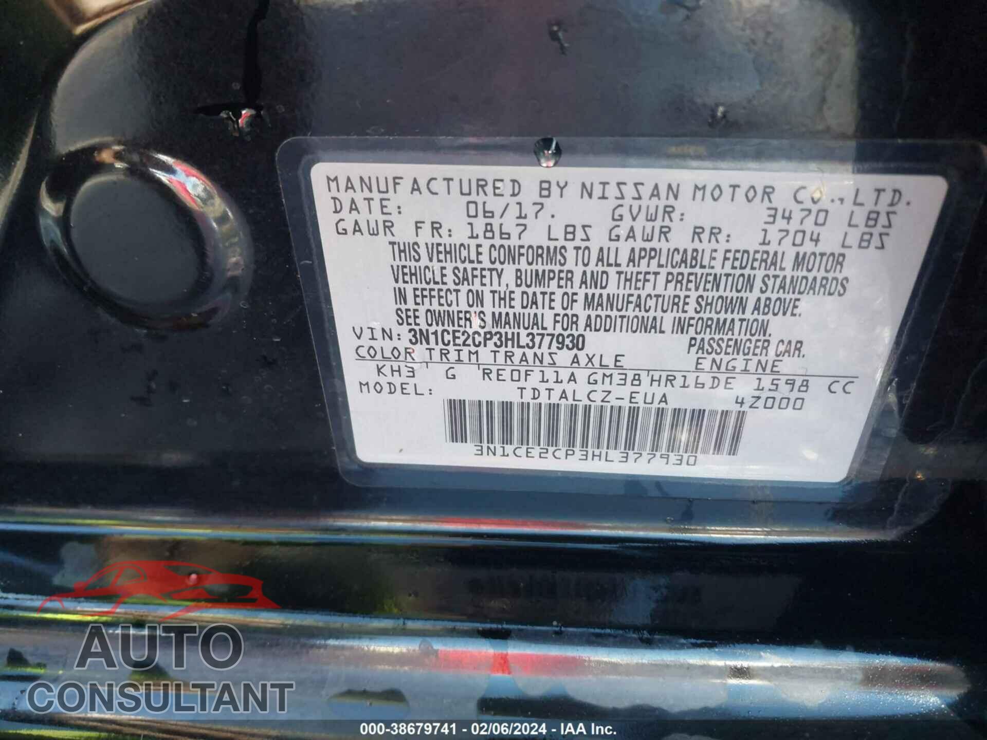 NISSAN VERSA NOTE 2017 - 3N1CE2CP3HL377930