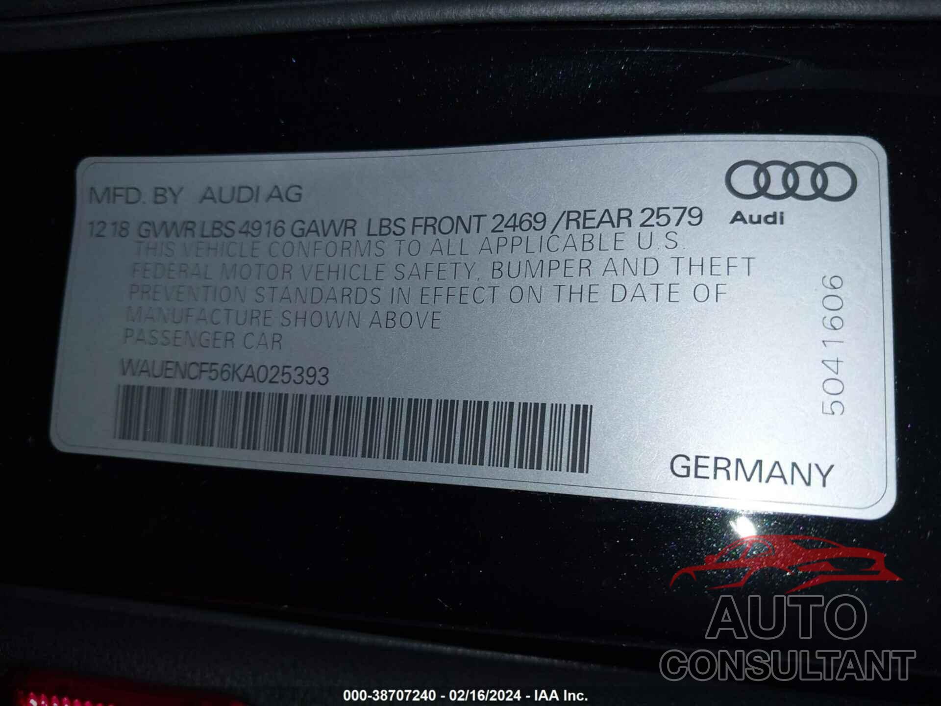 AUDI A5 2019 - WAUENCF56KA025393