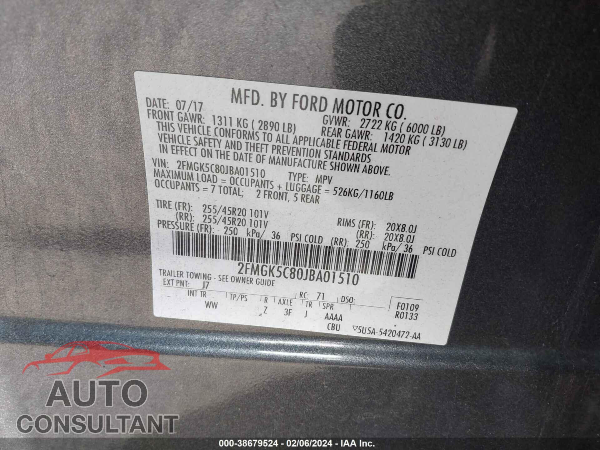 FORD FLEX 2018 - 2FMGK5C80JBA01510