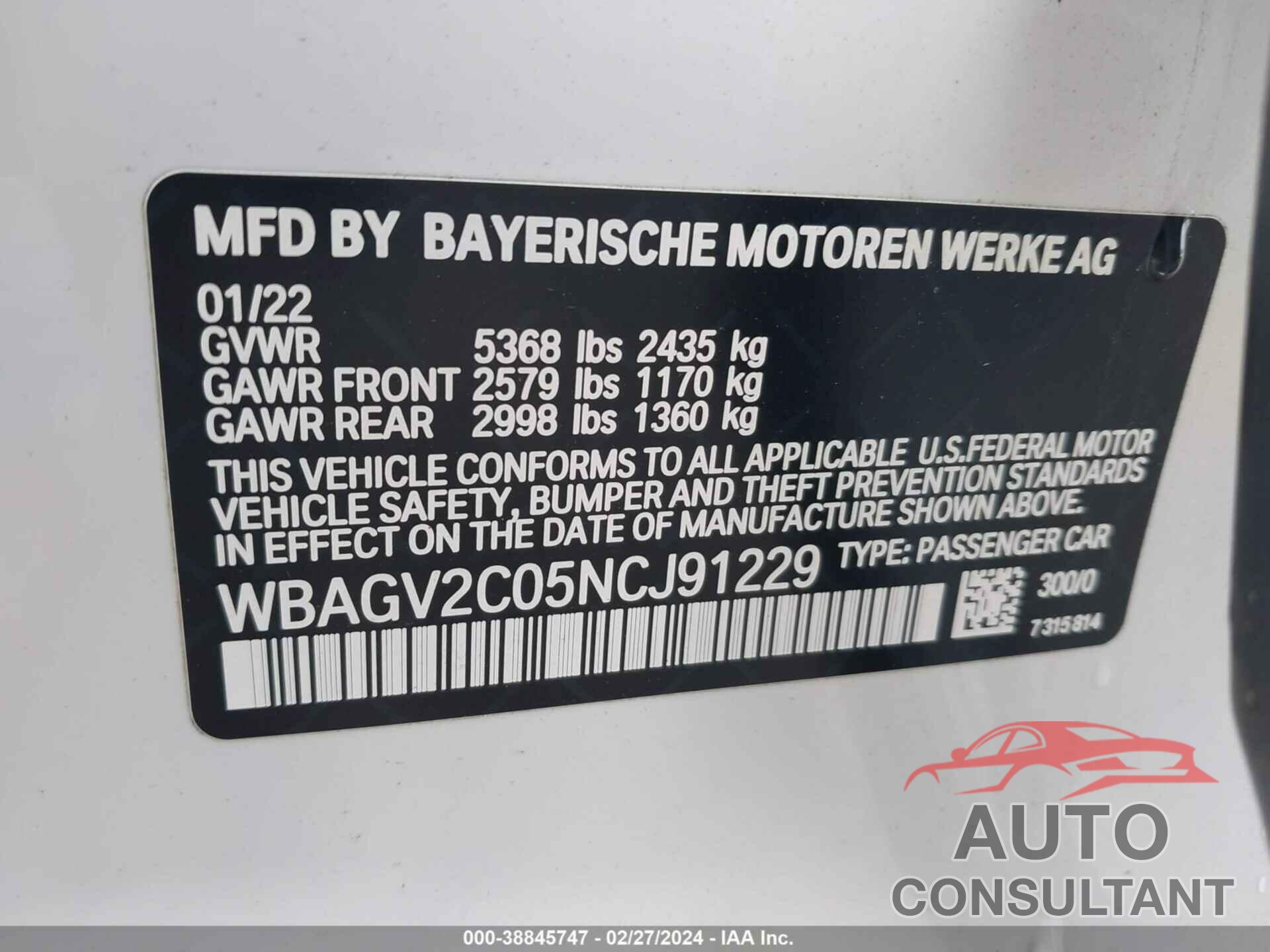 BMW 840 GRAN COUPE 2022 - WBAGV2C05NCJ91229
