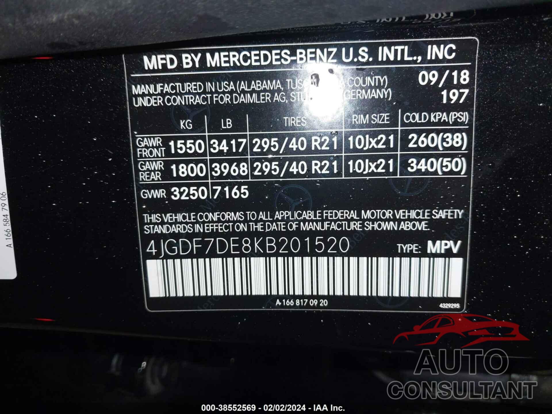 MERCEDES-BENZ GLS 550 2019 - 4JGDF7DE8KB201520