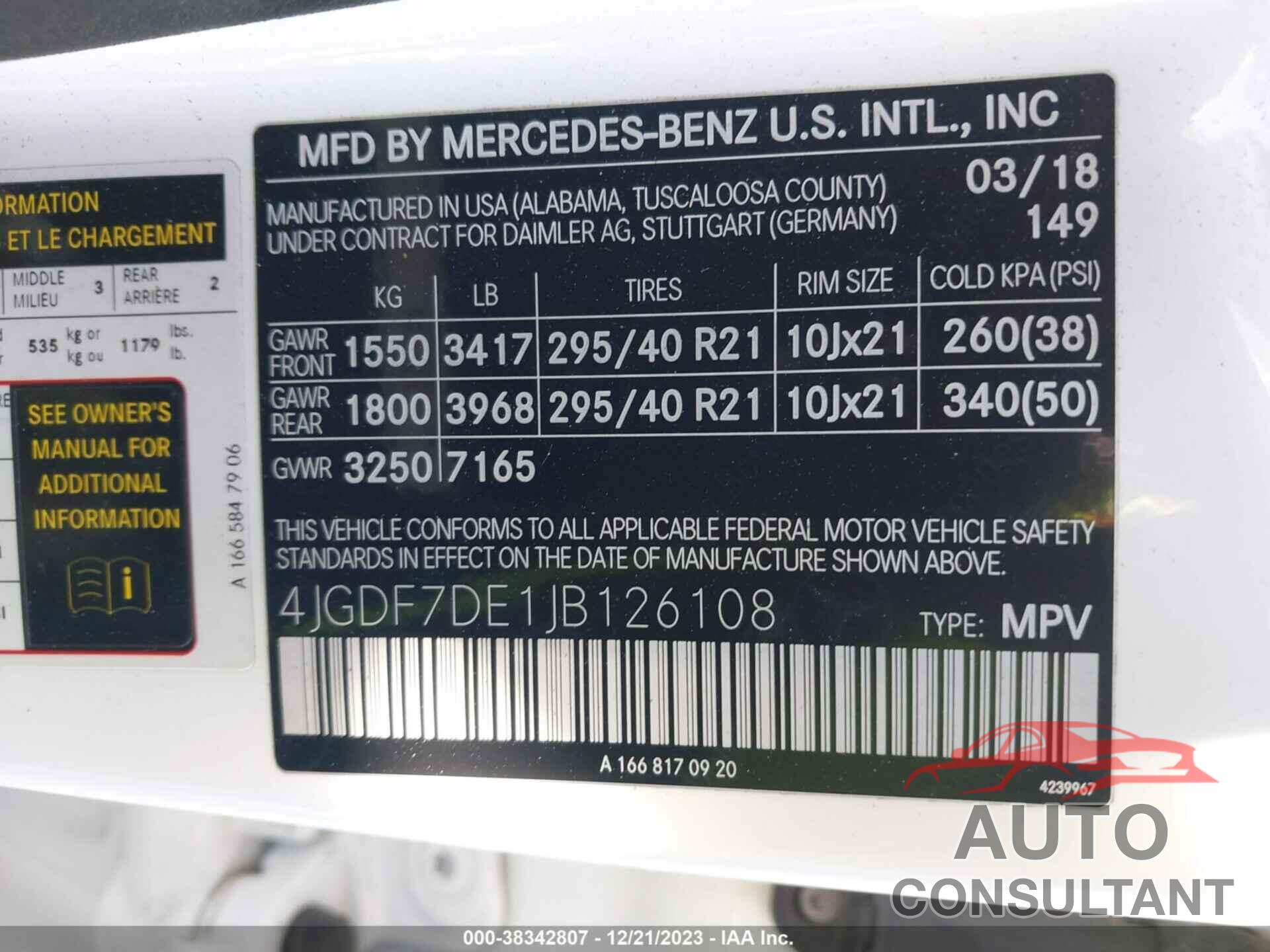 MERCEDES-BENZ GLS 550 2018 - 4JGDF7DE1JB126108
