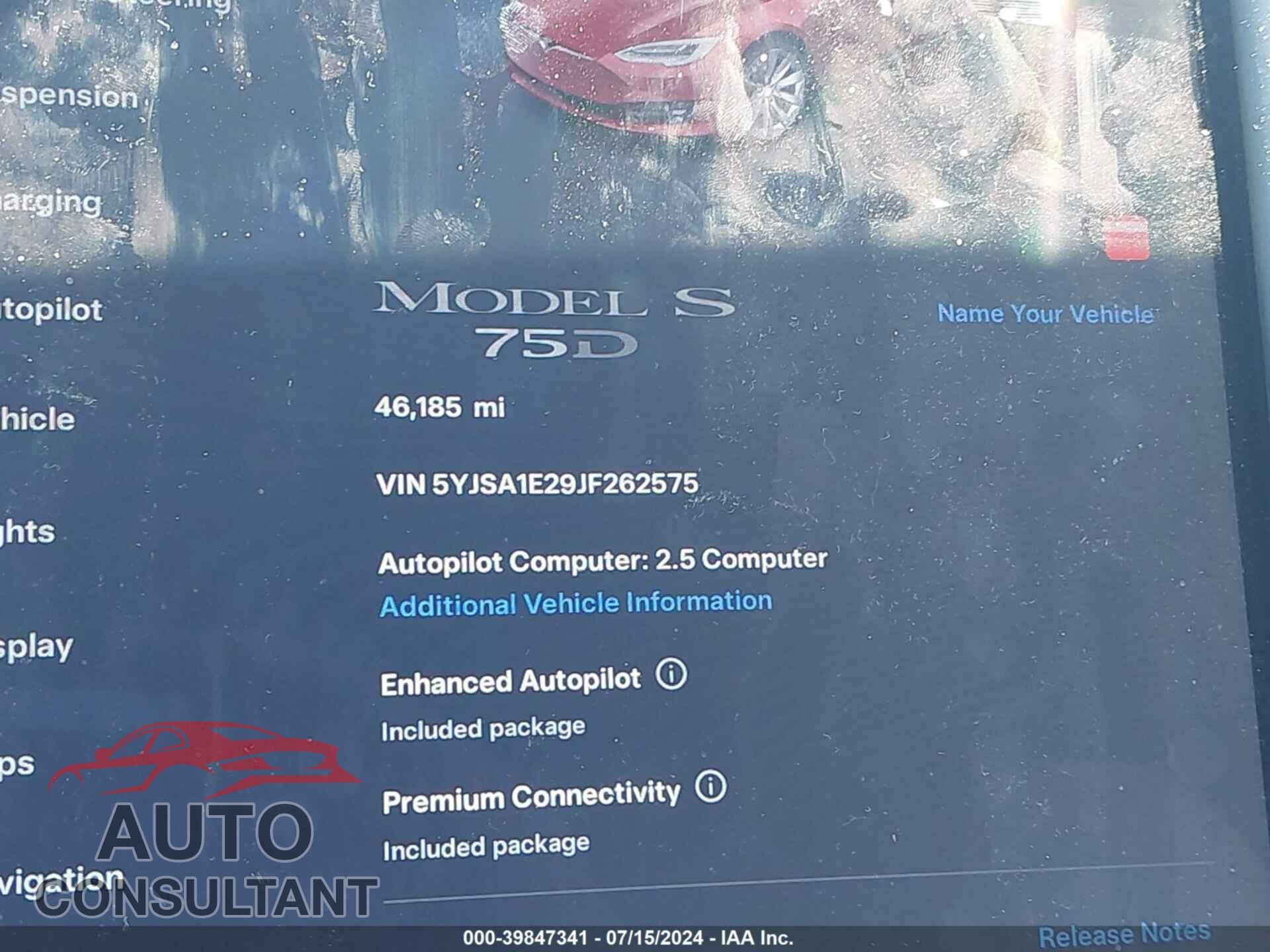 TESLA MODEL S 2018 - 5YJSA1E29JF262575