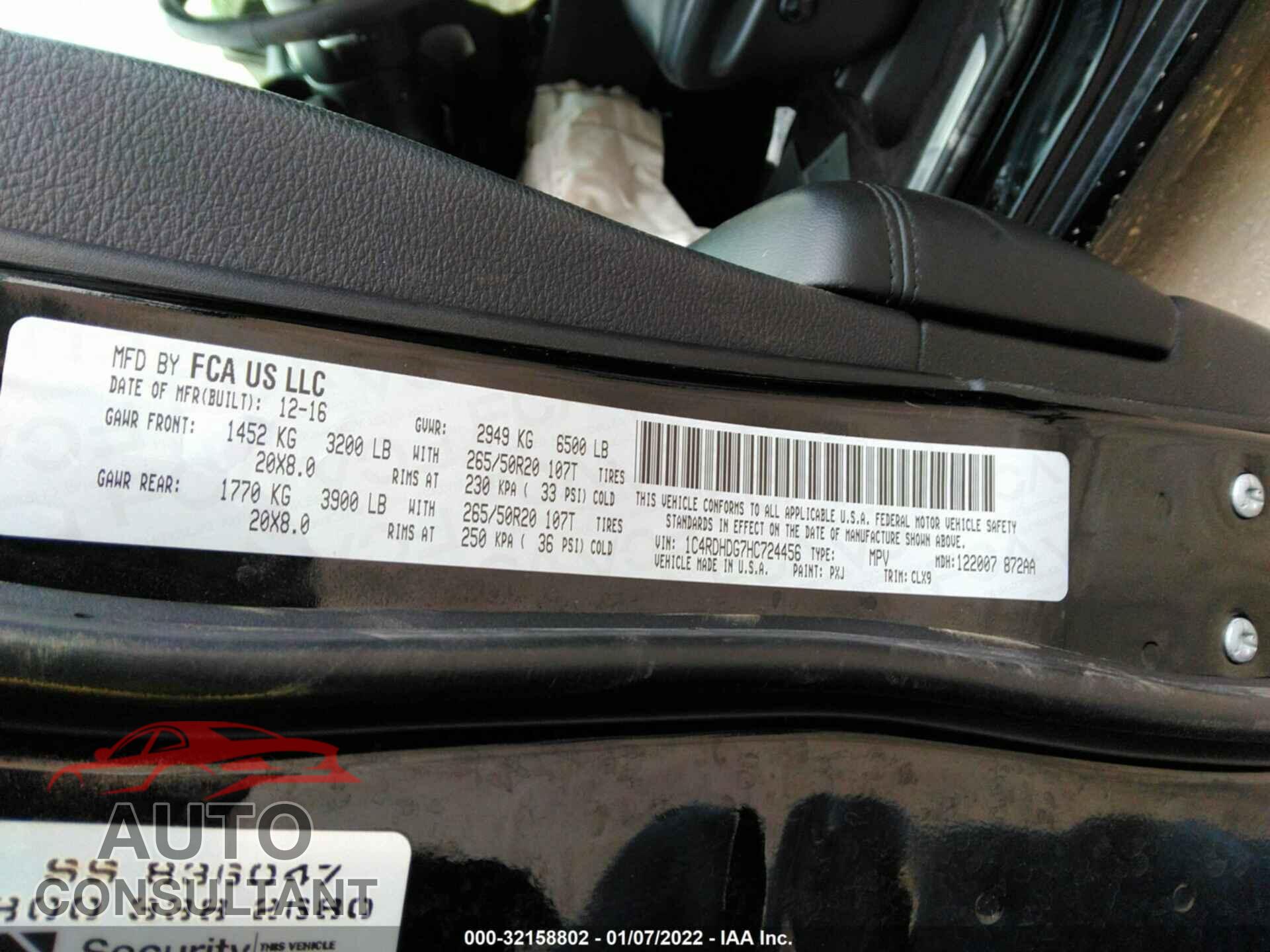 DODGE DURANGO 2017 - 1C4RDHDG7HC724456