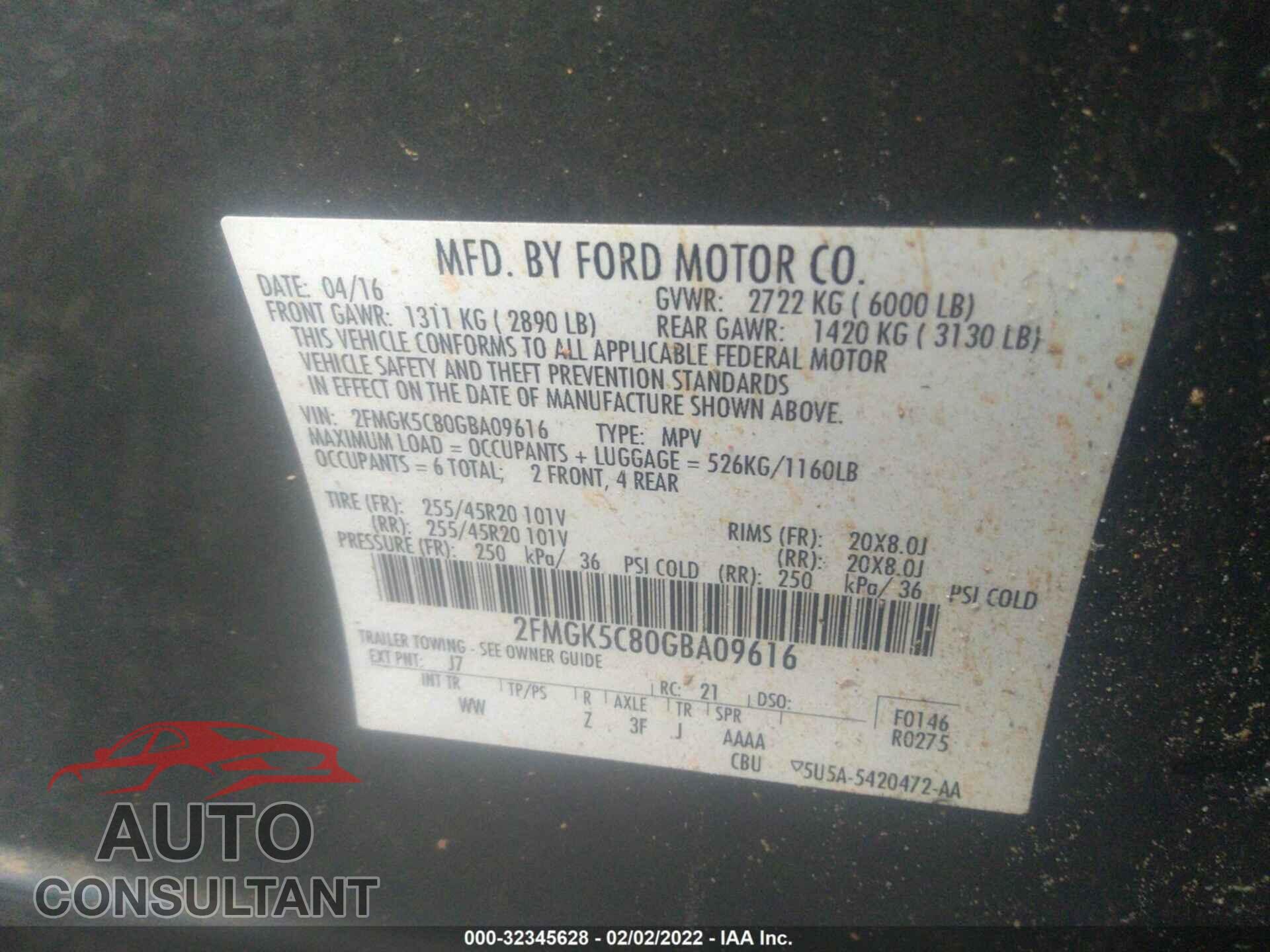 FORD FLEX 2016 - 2FMGK5C80GBA09616