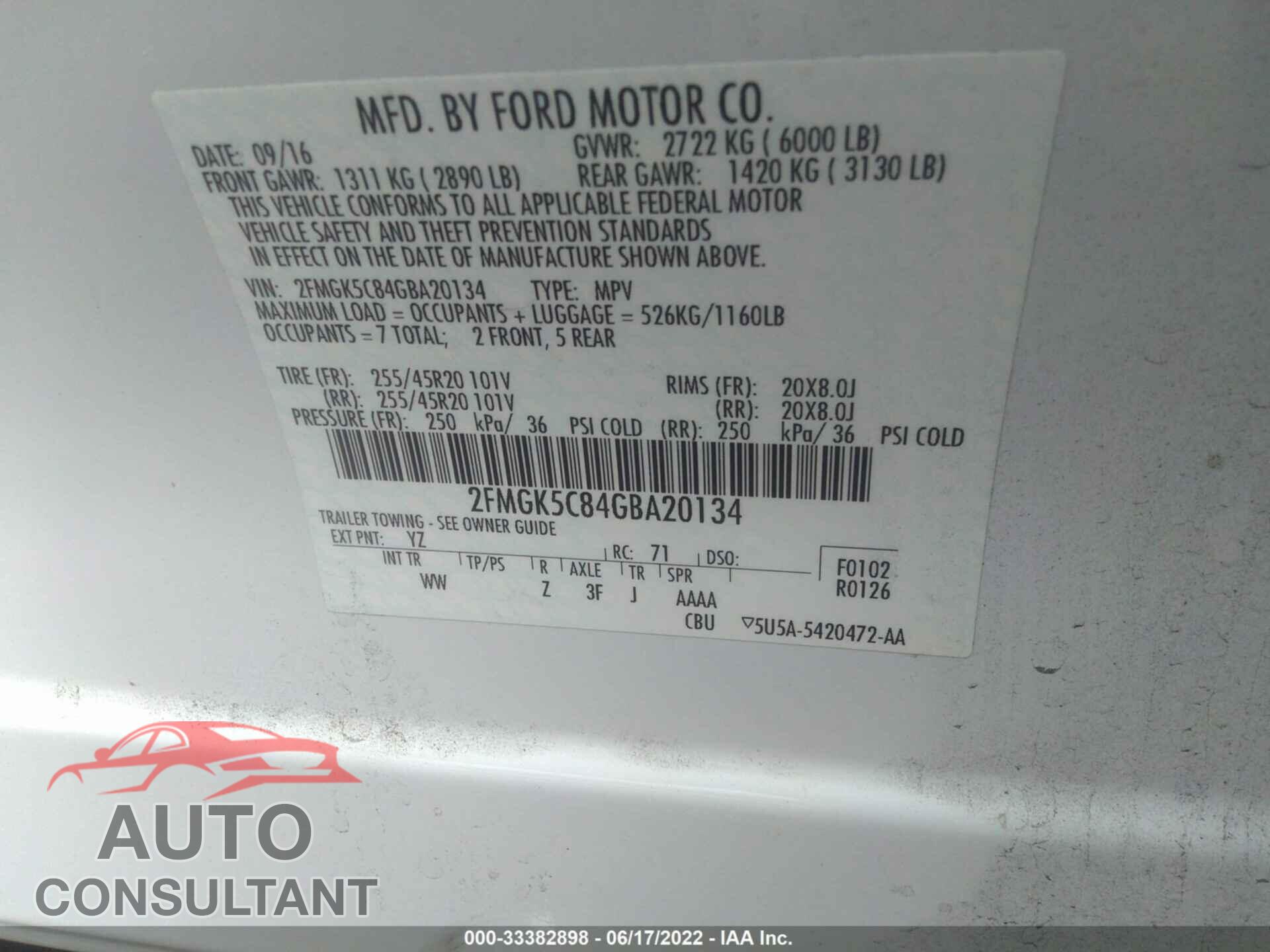 FORD FLEX 2016 - 2FMGK5C84GBA20134