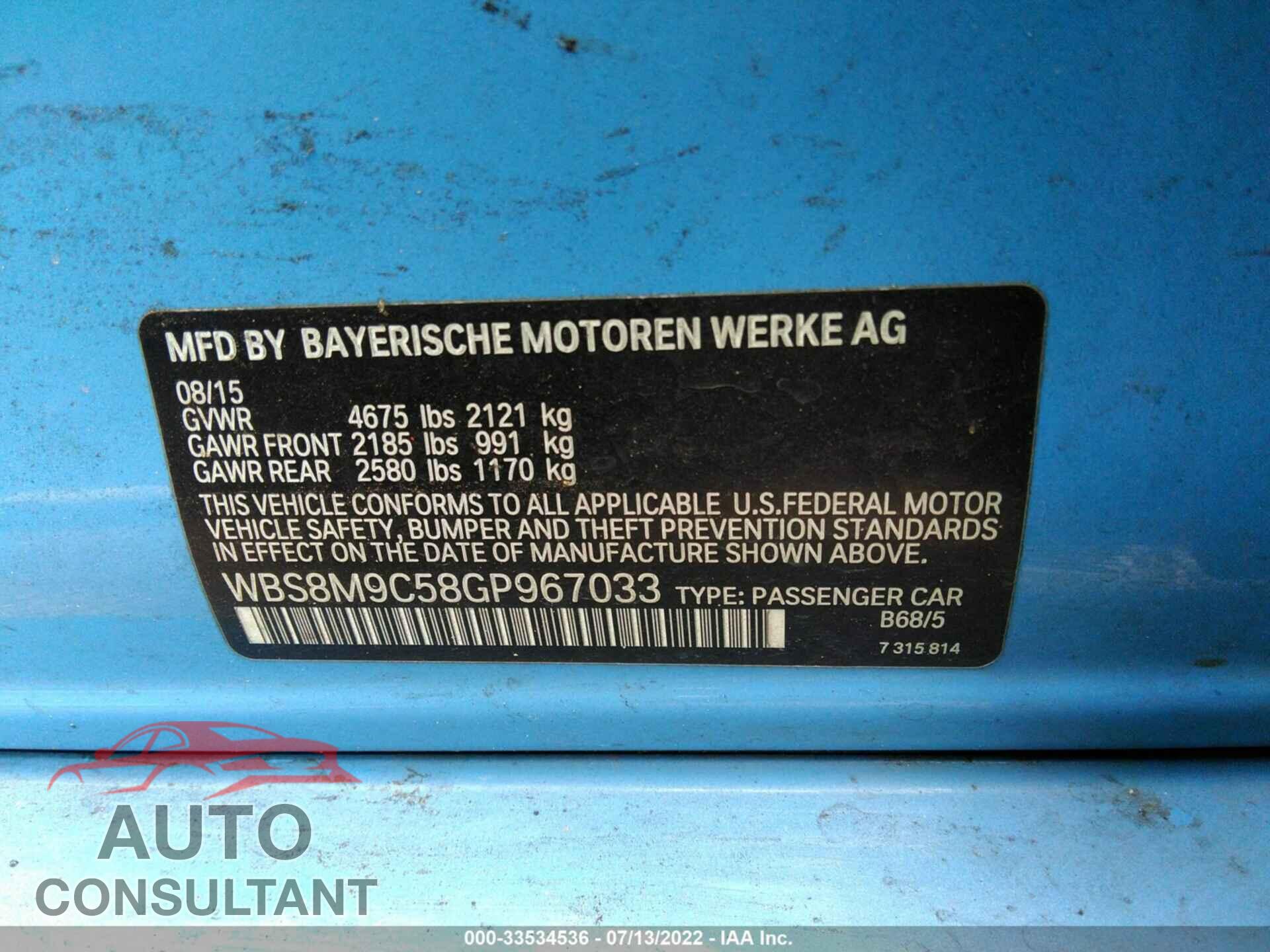 BMW M3 2016 - WBS8M9C58GP967033