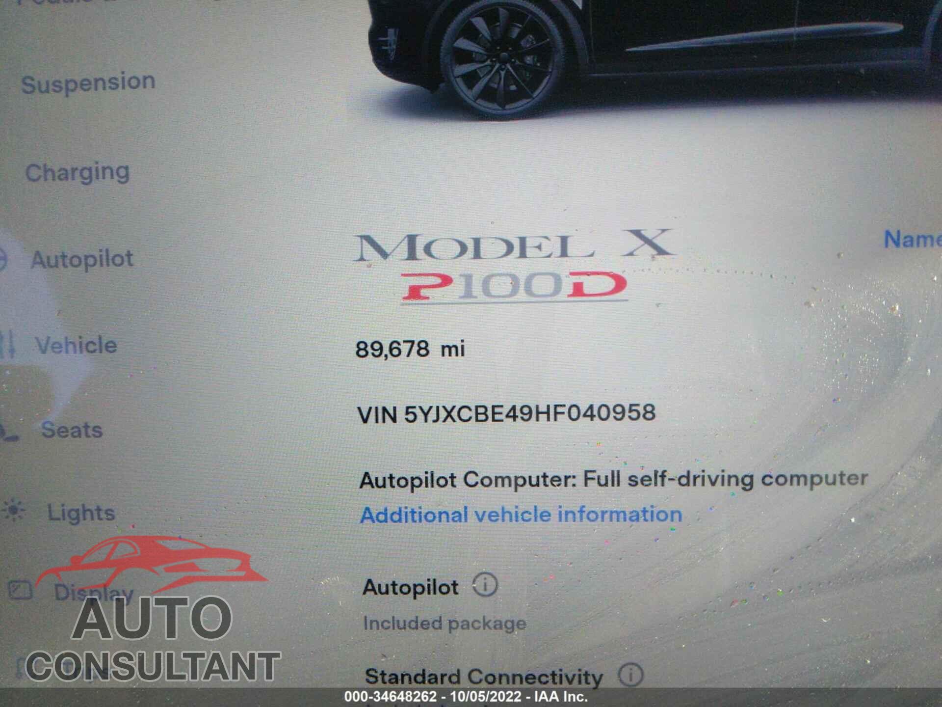 TESLA MODEL X 2017 - 5YJXCBE49HF040958