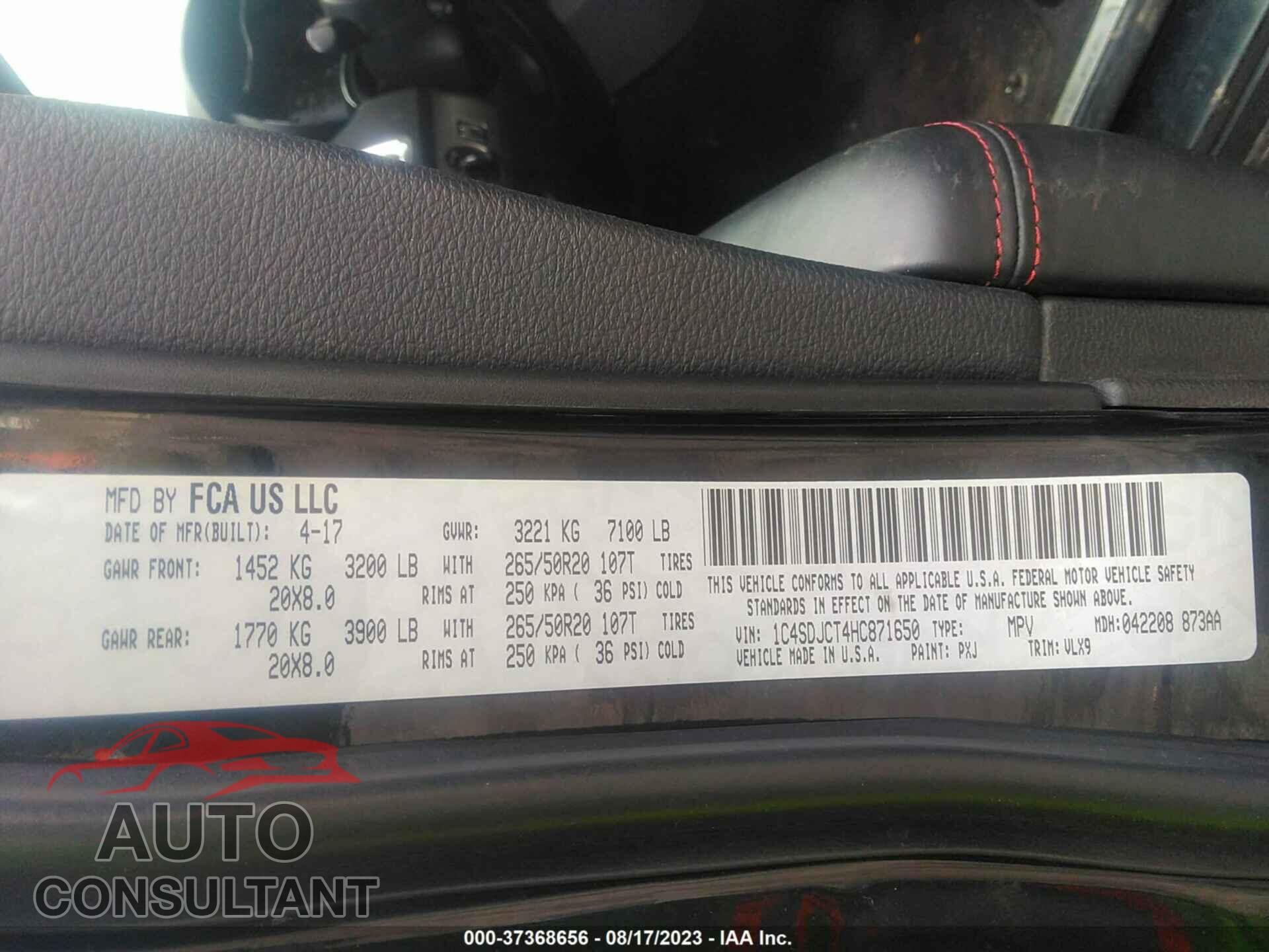 DODGE DURANGO 2017 - 1C4SDJCT4HC871650