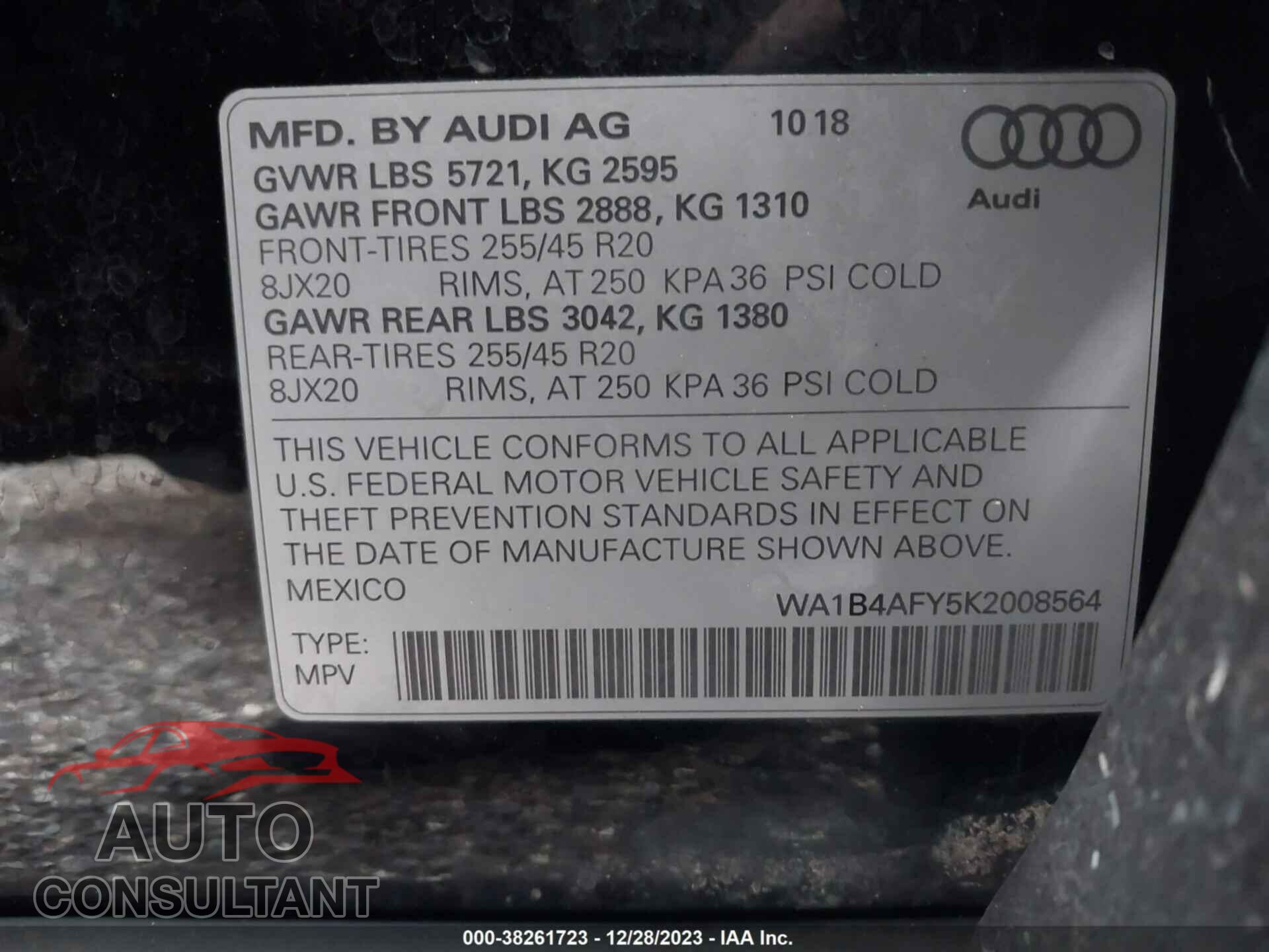 AUDI SQ5 2019 - WA1B4AFY5K2008564